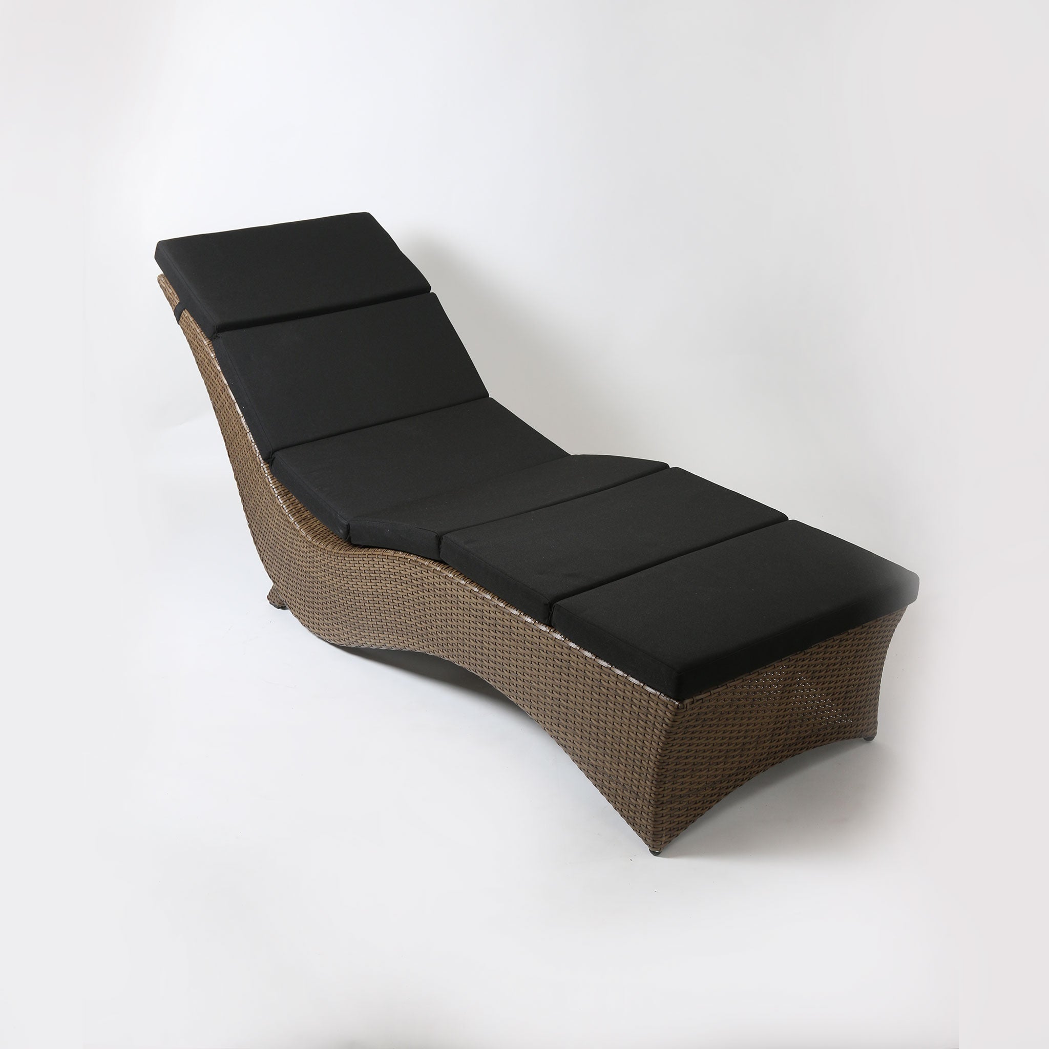 Chocolate Brown Wicker Sun Lounger with Black Cushion
