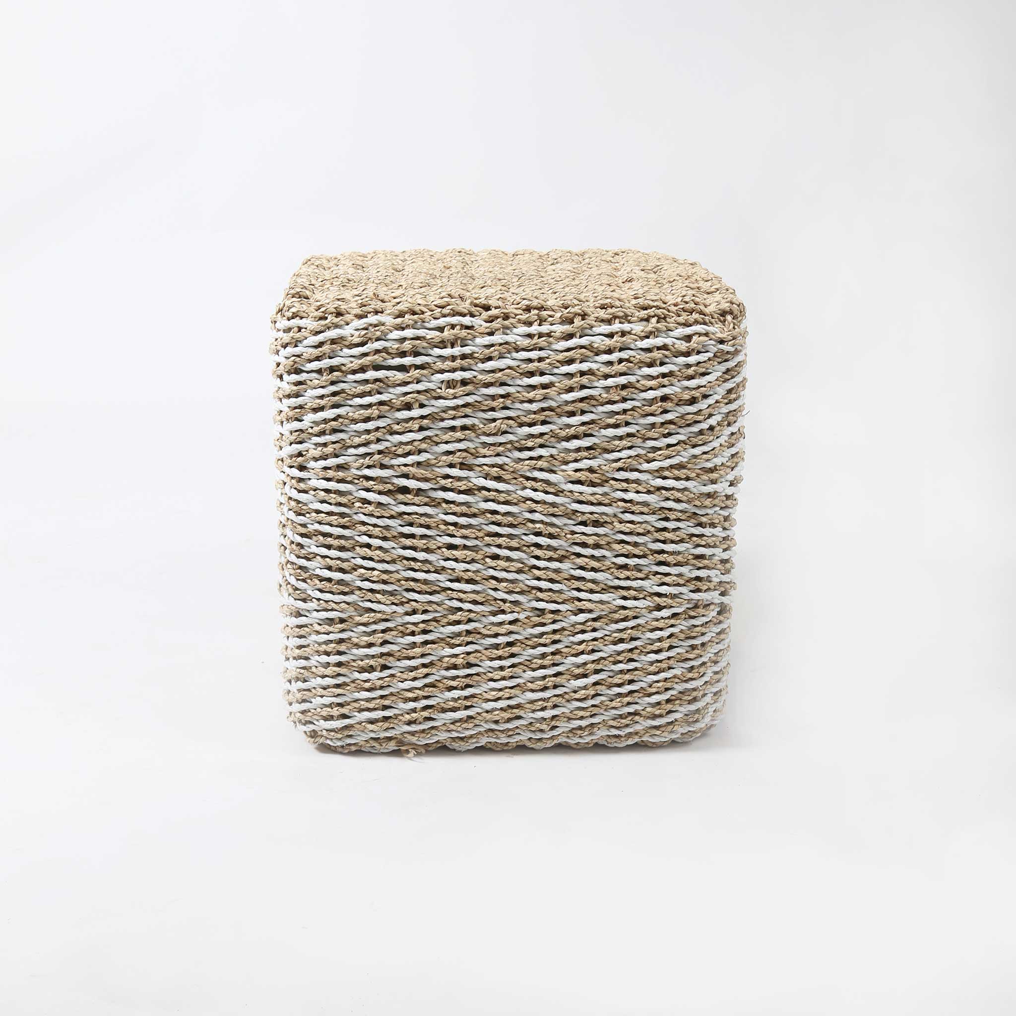 White and Natural Woven Padded Jute Stool/Sidetable