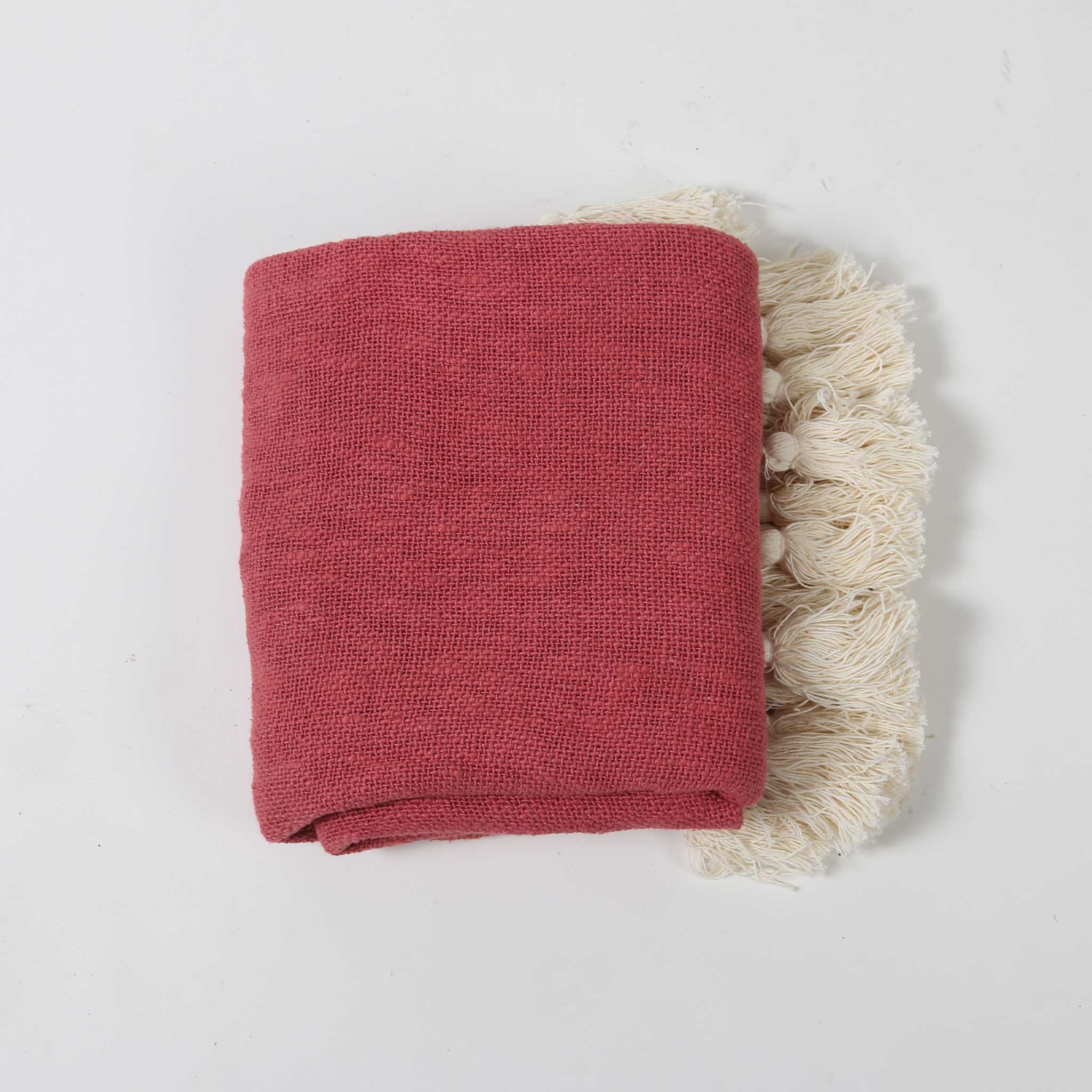 Antique Rose Cotton Throw with Natural Tassels