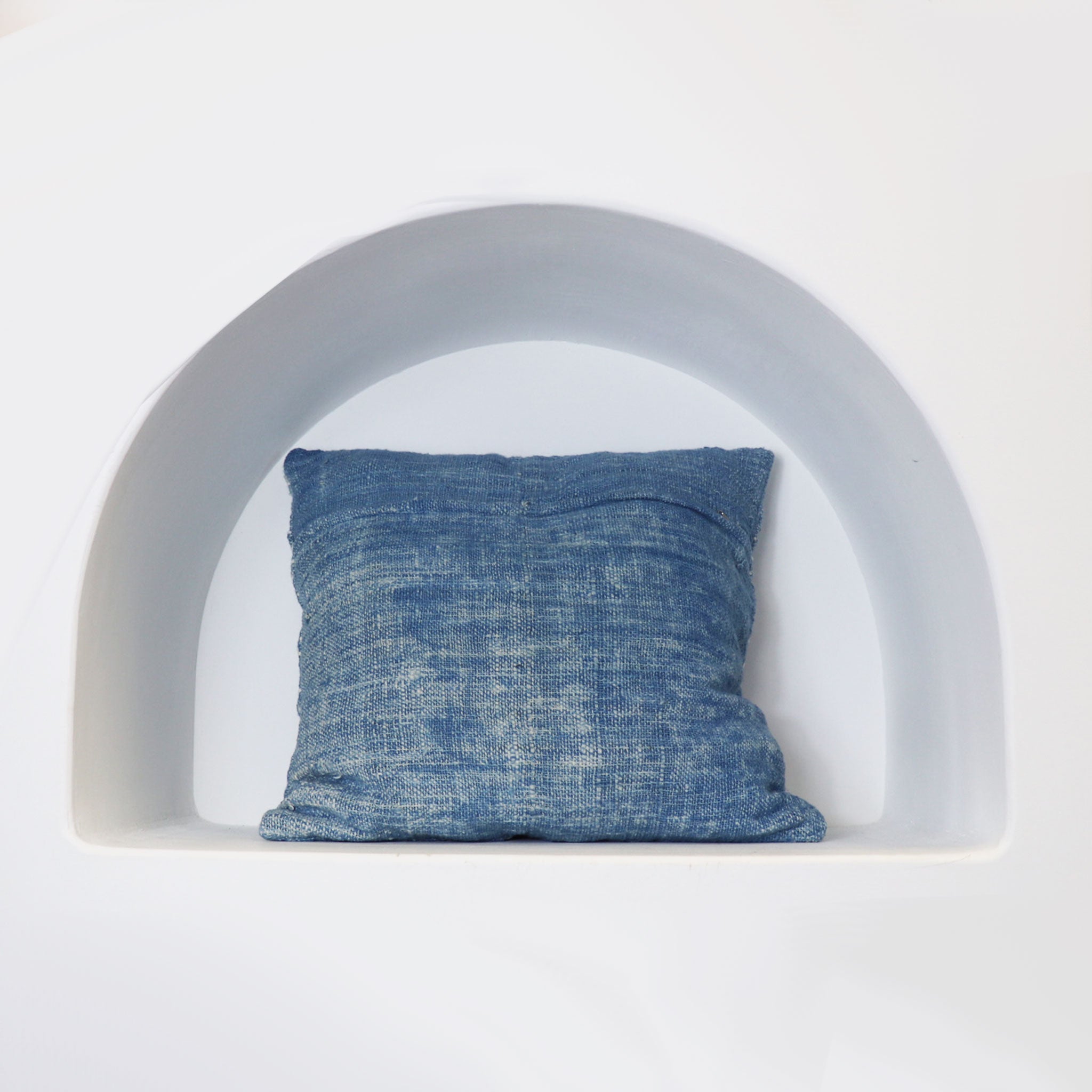 Blue Cotton Cushion Cover with White Patterned Stitching