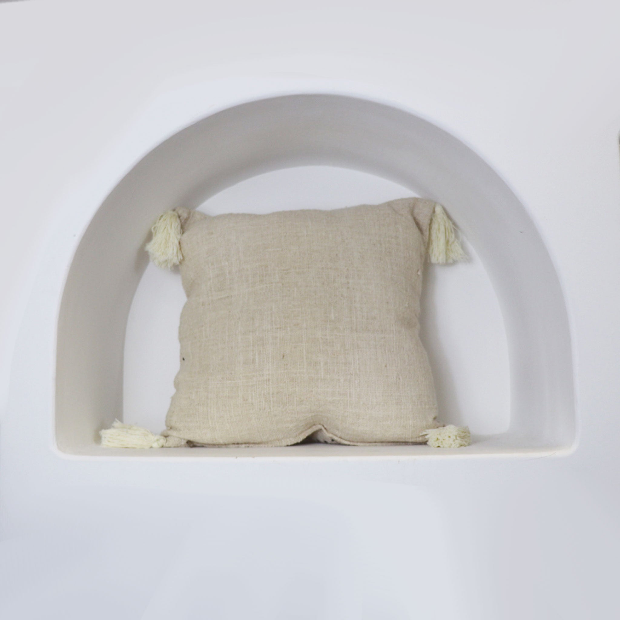 Beige Cushion Cover With White Mandala Pattern And Tassels
