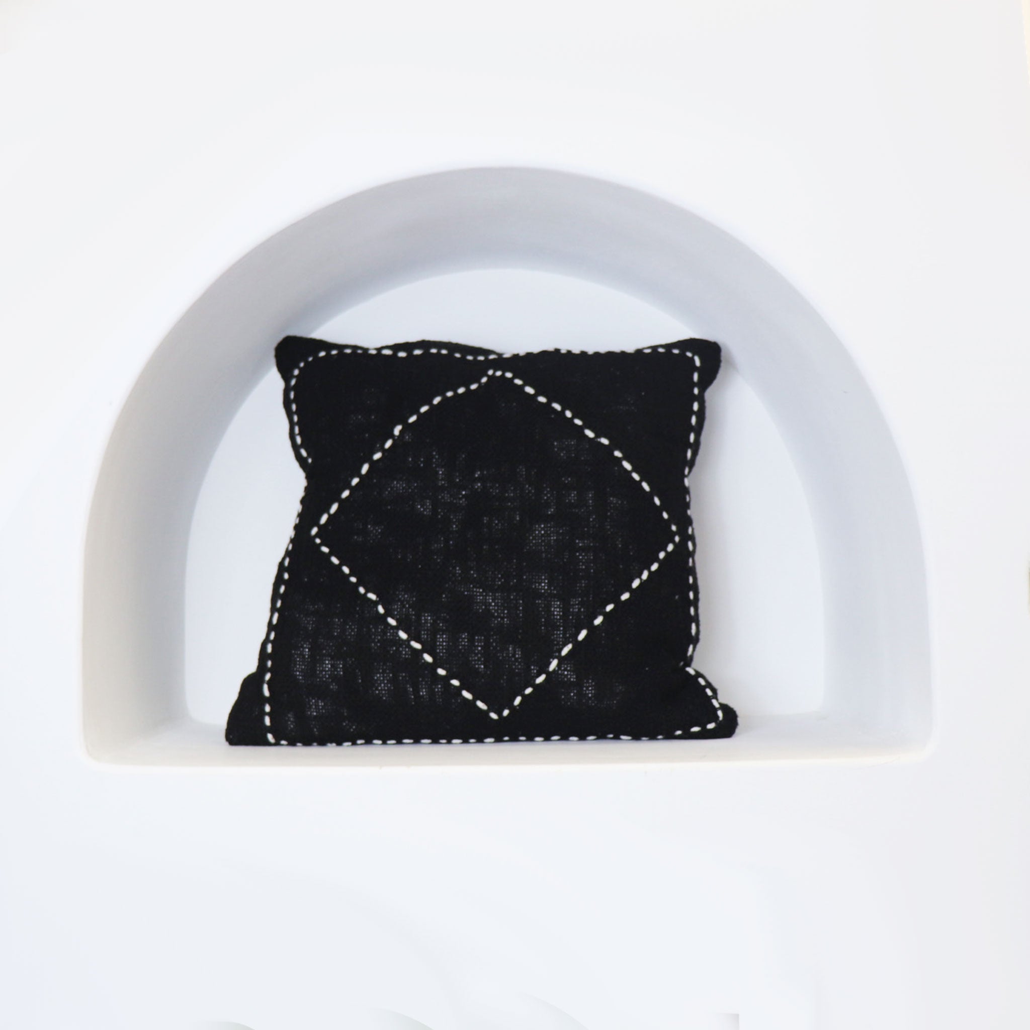 Black Cotton Cushion Cover With White Stitching