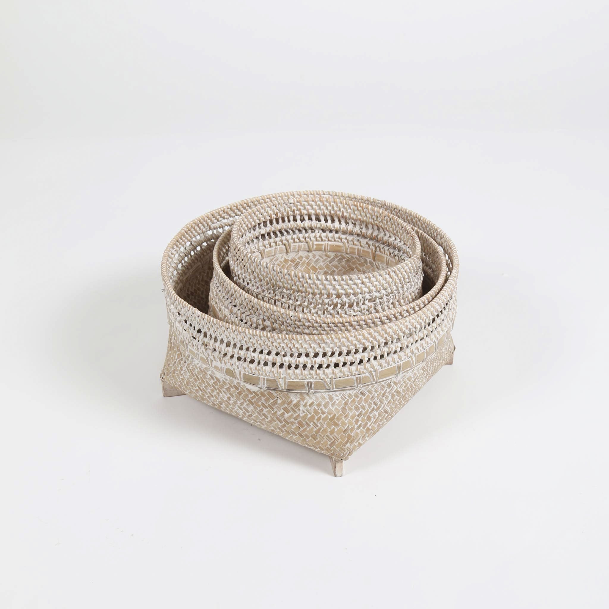 Bamboo and Rattan Basket with Four Legs