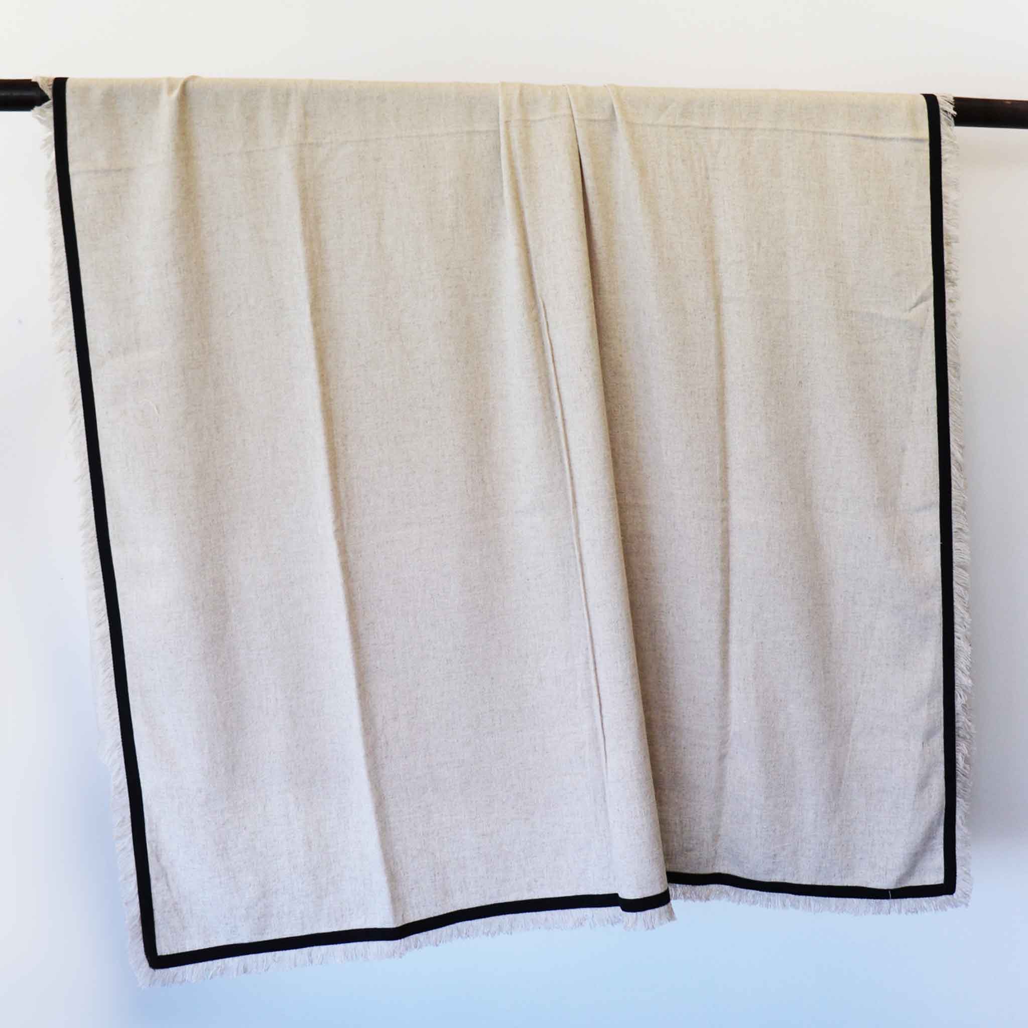 Natural Linen Throw with Black Piping