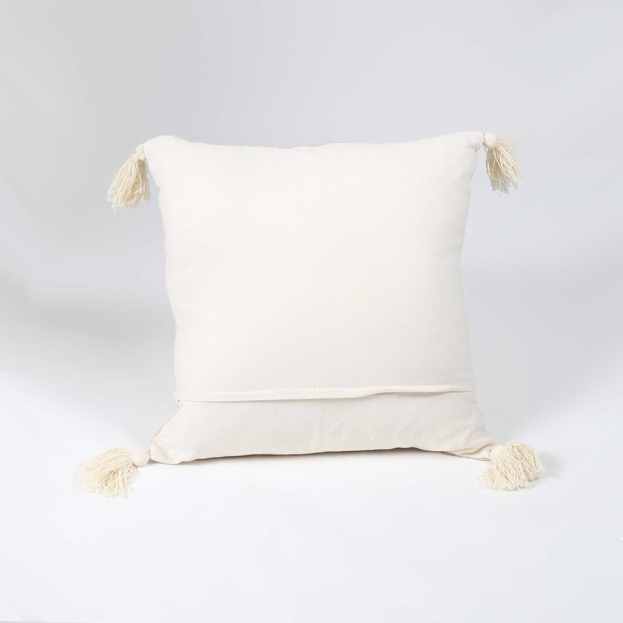 Beige Cotton Cushion Cover with Natural Tassels