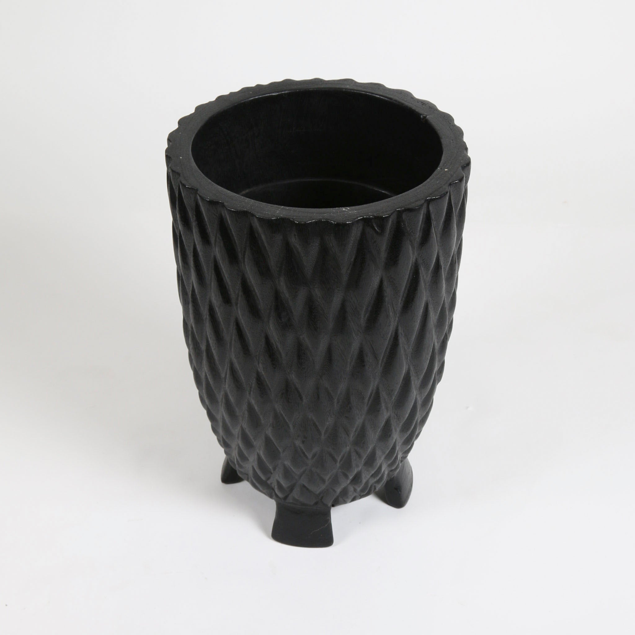 Black Carved Wooden Vase with Feet