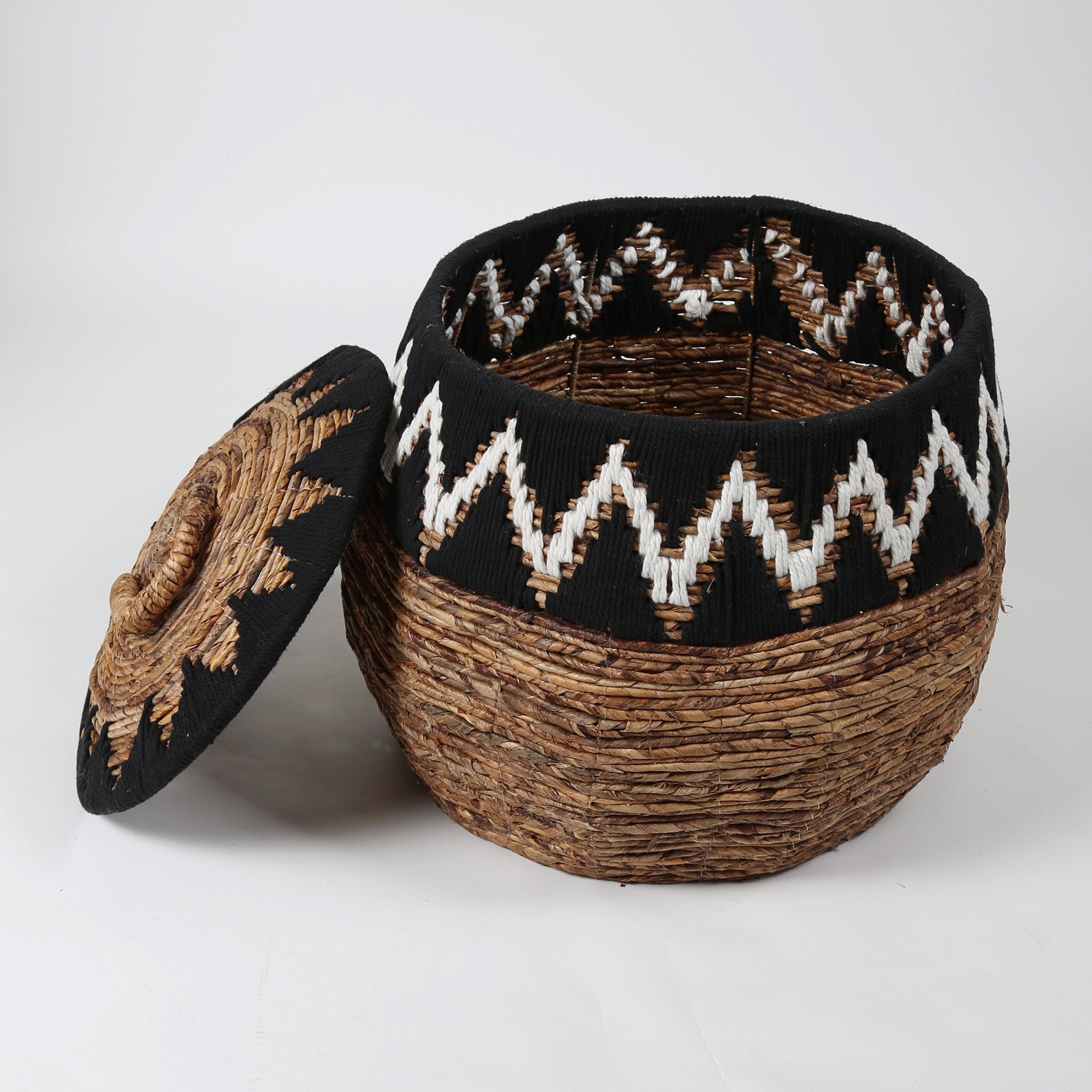 Black Water Hyacinth and Macrame Stitched Basket