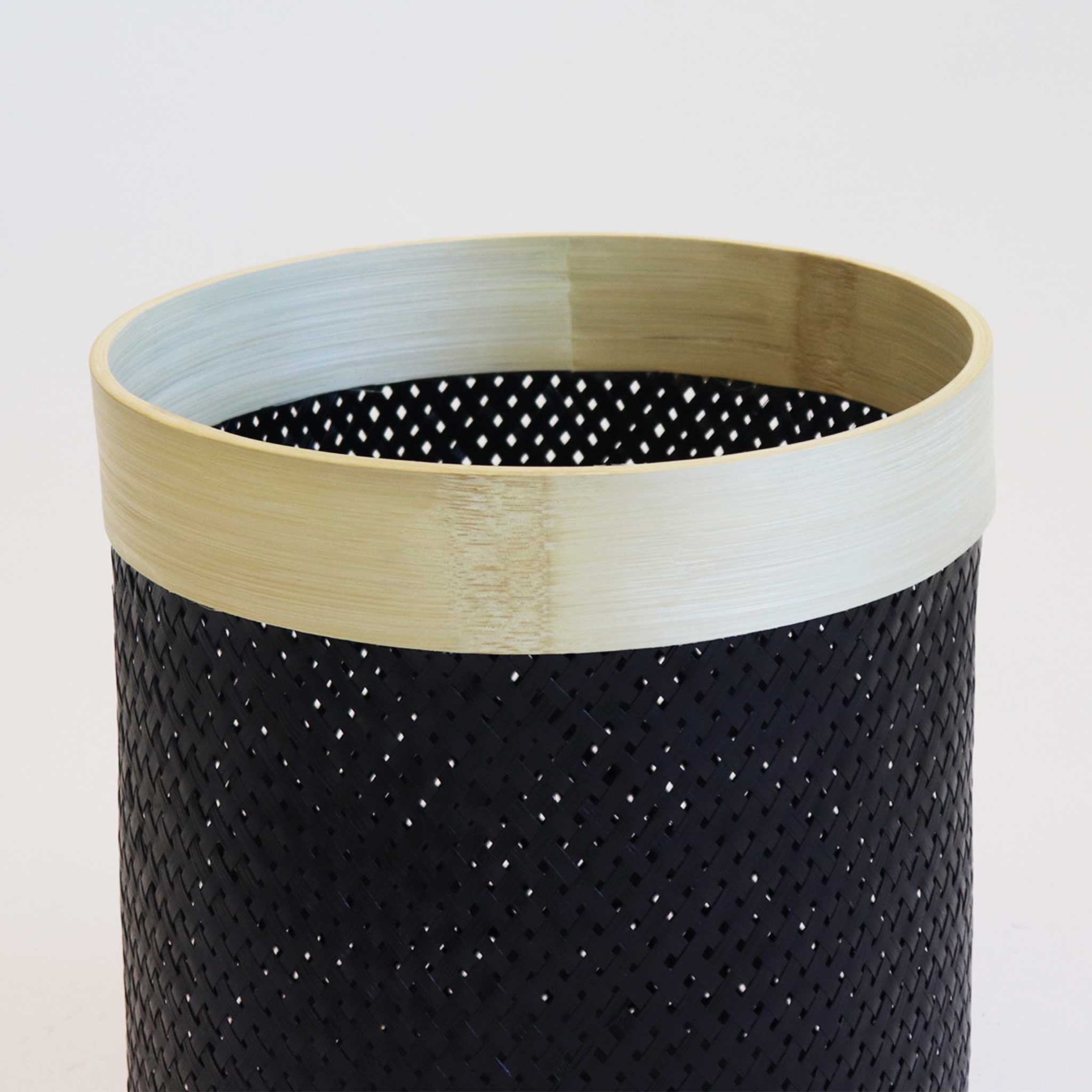 Black Woven Plastic and Bamboo Basket