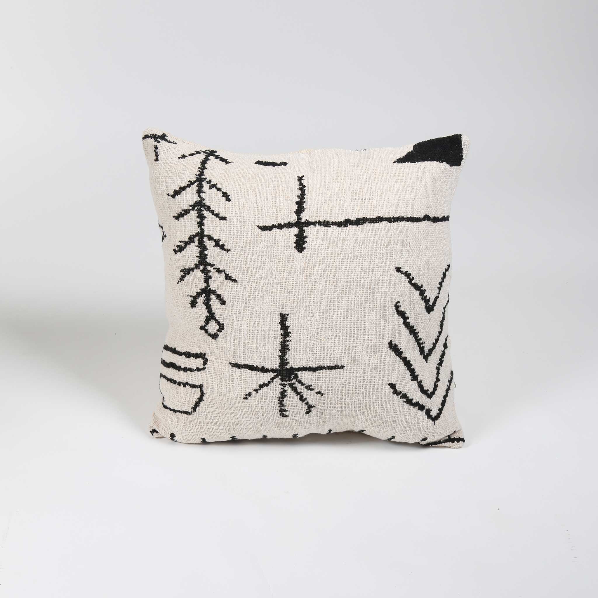 Black and Natural Patterned Cotton Cushion Cover