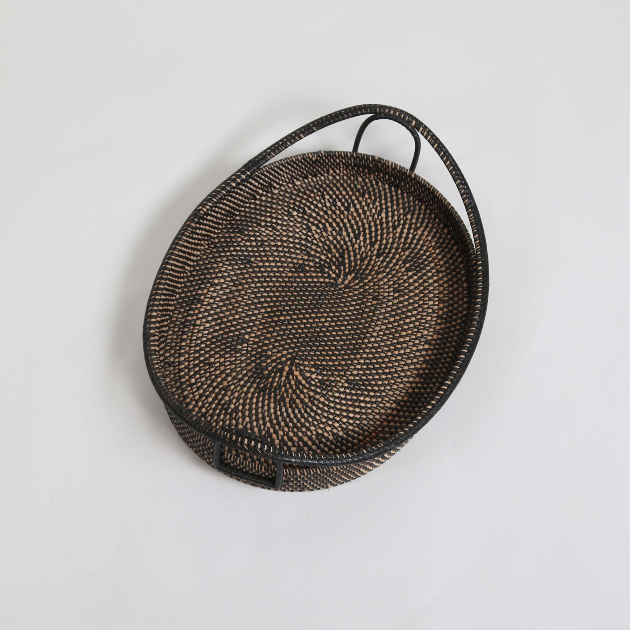 Black and Natural Rattan Woven Serving Tray