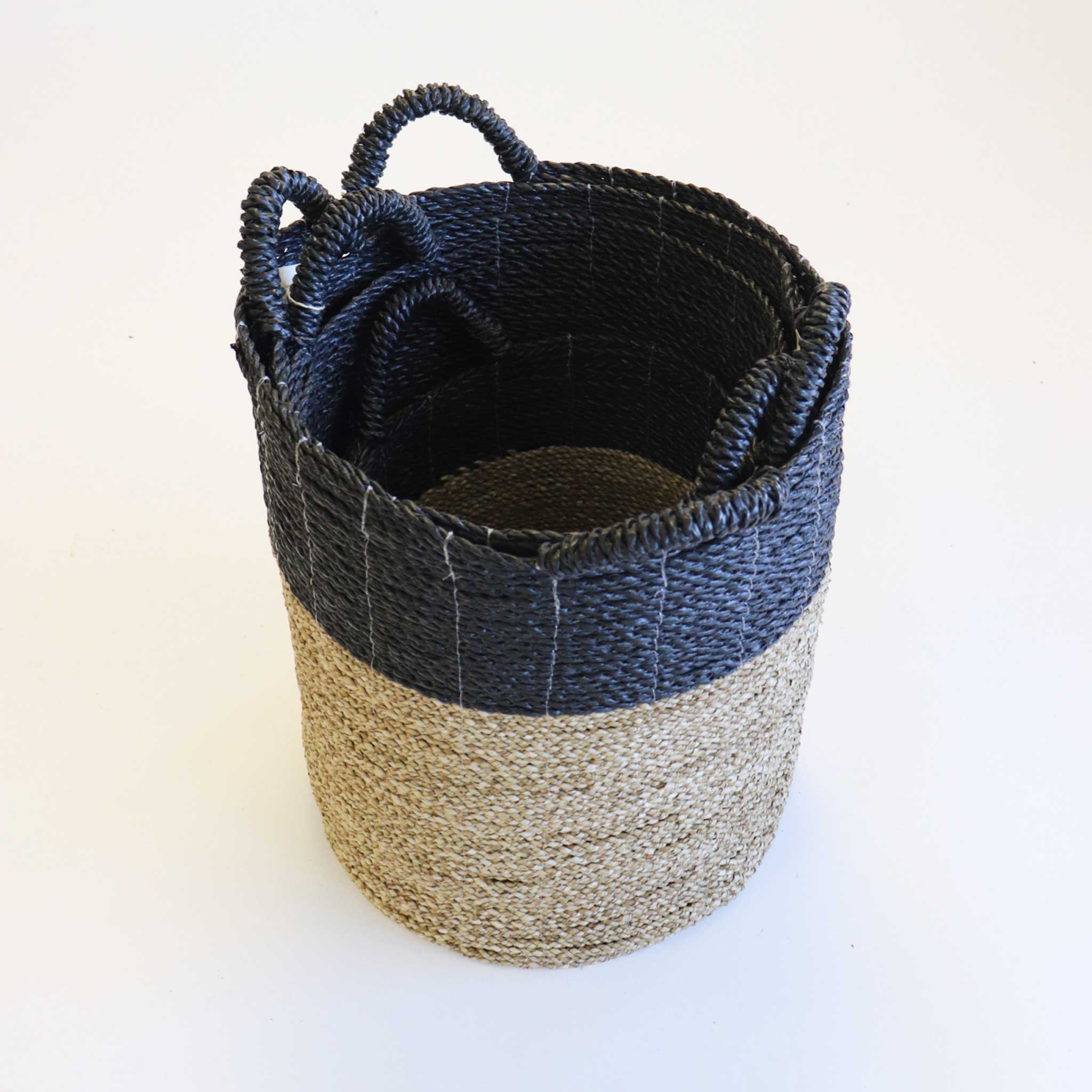 Black and Natural Woven Baskets