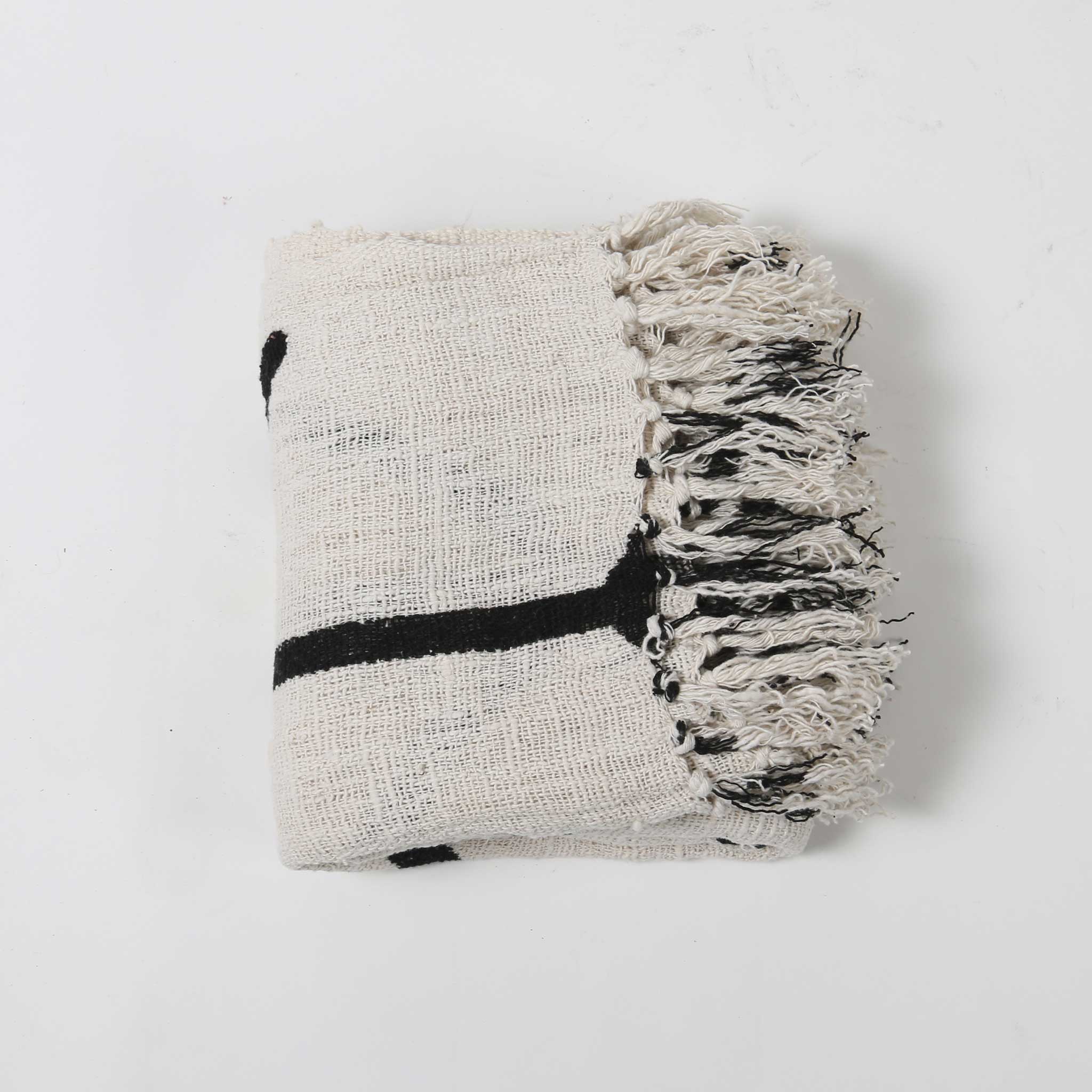 Black and White Cotton Throw with Tassels