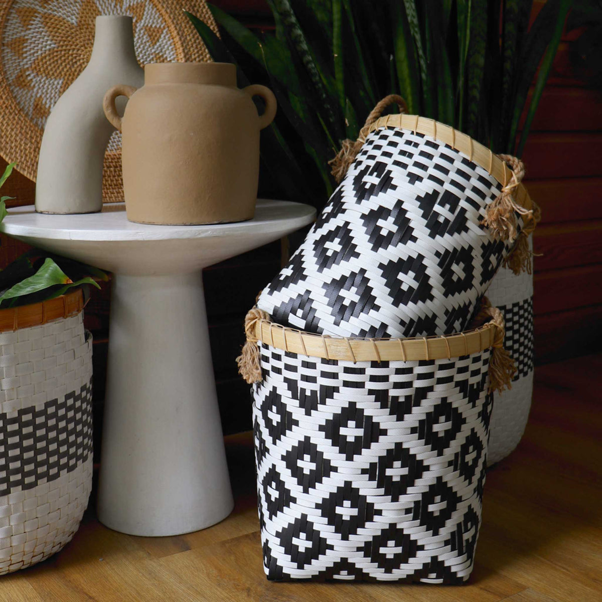 Black & White Repurposed Plastic Rope Baskets | Storage | GBO NZ