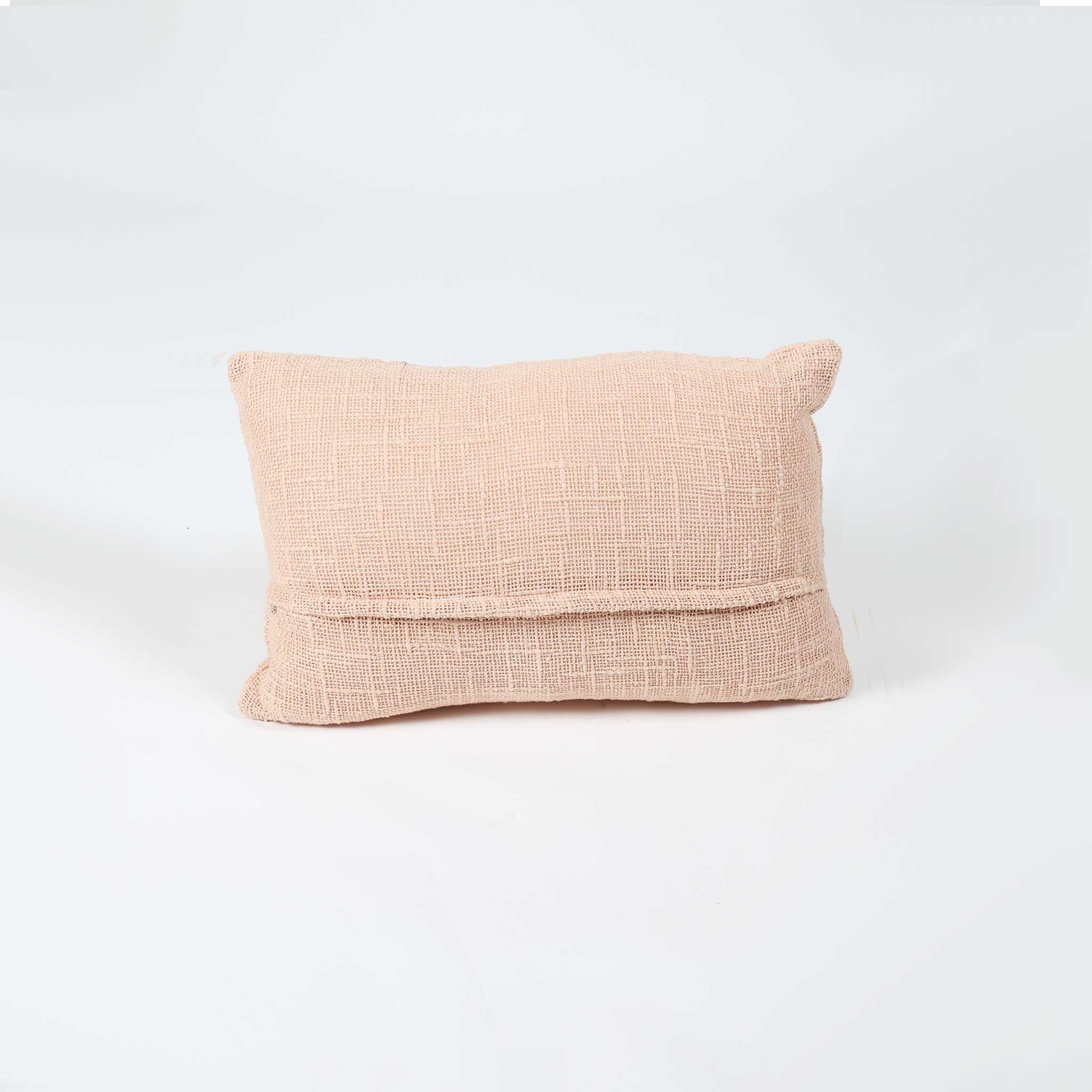 Blush Pink Cotton Cushion Cover with Cross Pattern Stitching