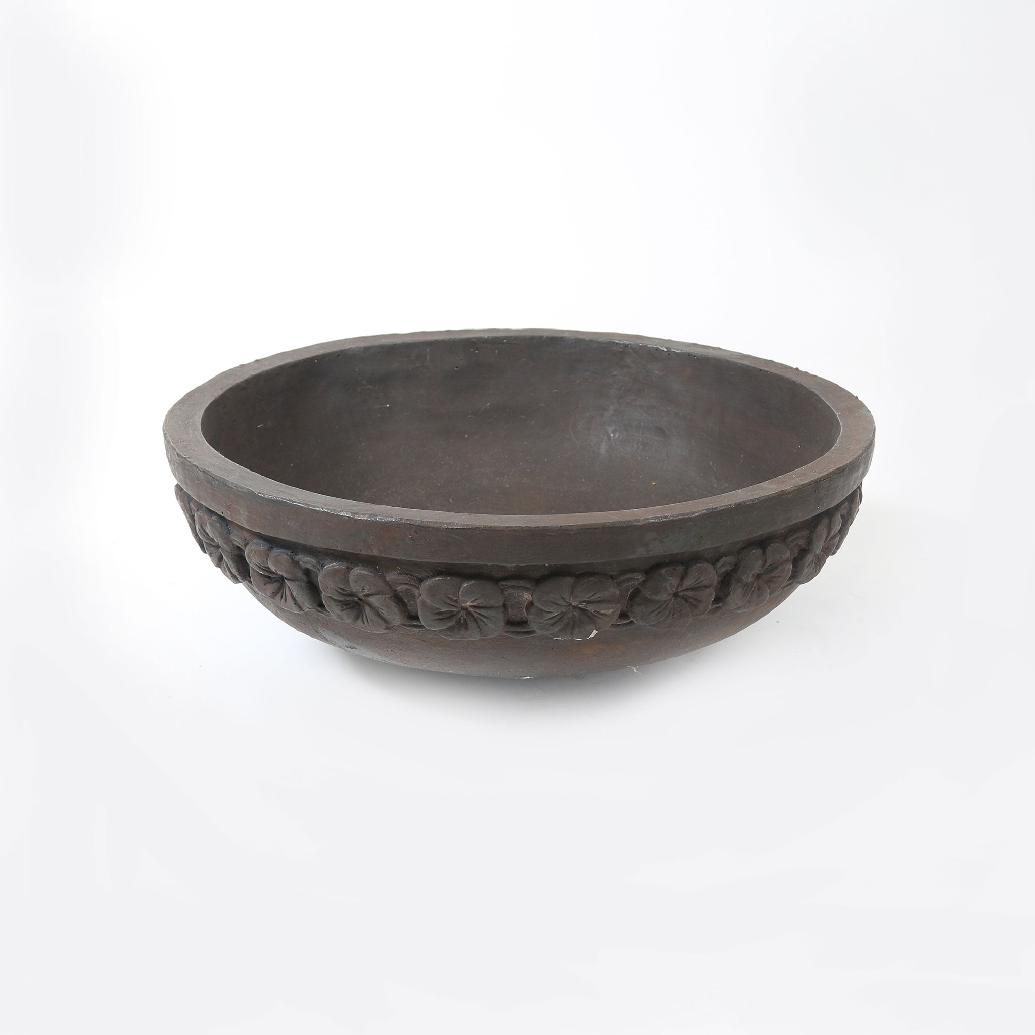 Chocolate Coloured Concrete Frangipani Patterned Water Bowl