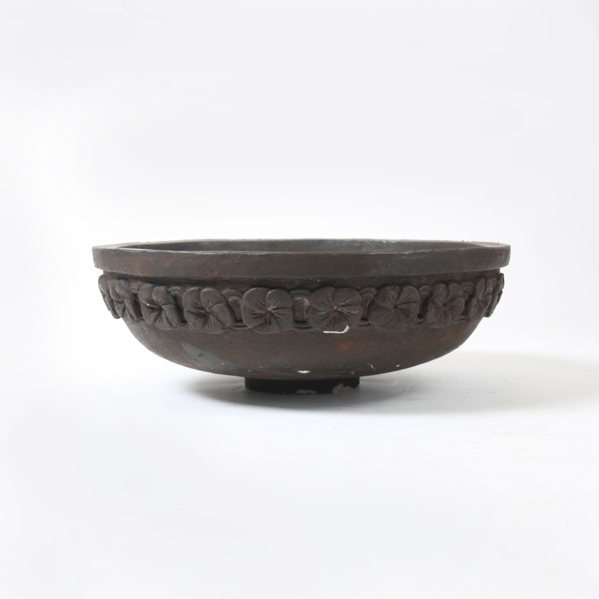 Chocolate Coloured Concrete Frangipani Patterned Water Bowl