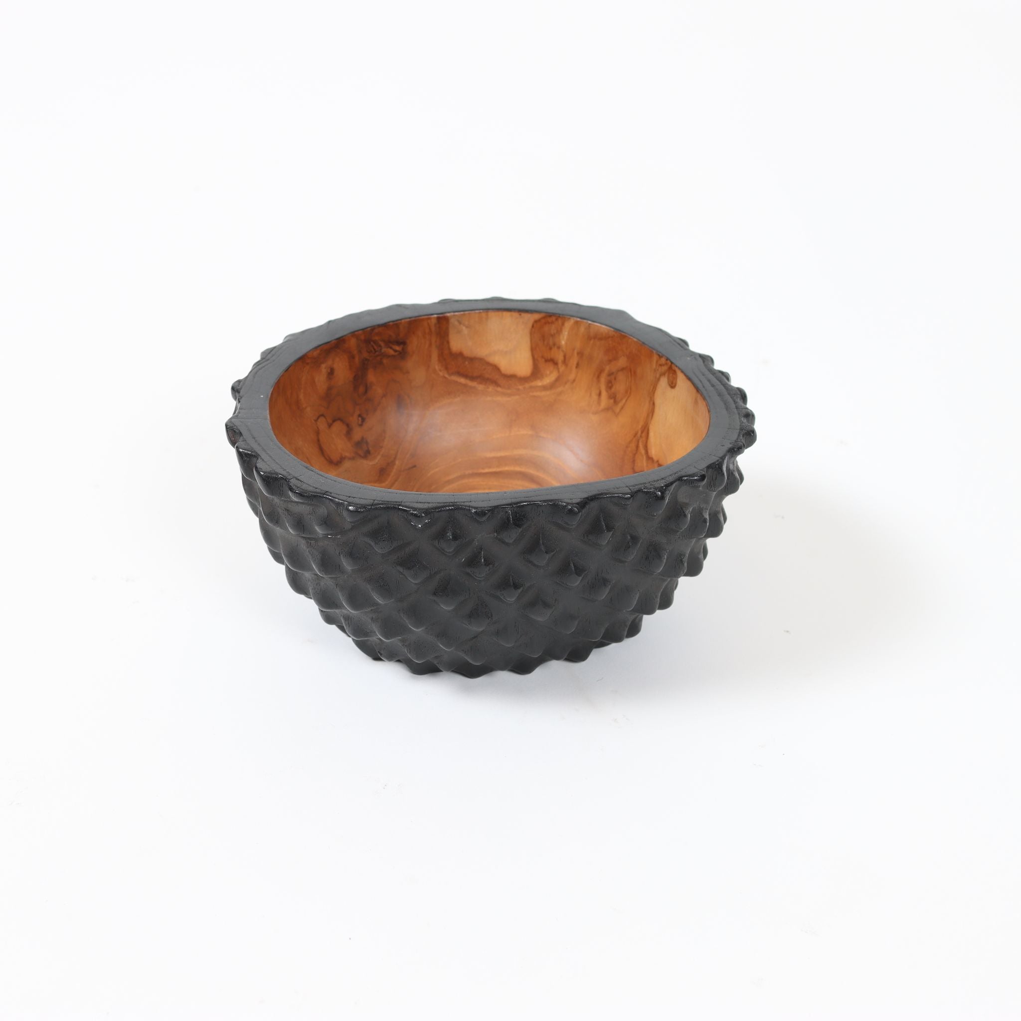 Durian Style Carved Wooden Bowl Black and Natural
