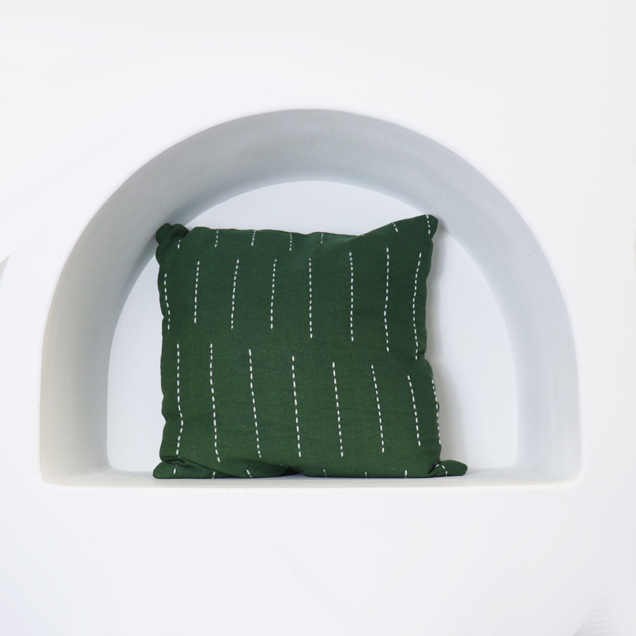 Forest Green Cotton Cushion Cover With White Stitching