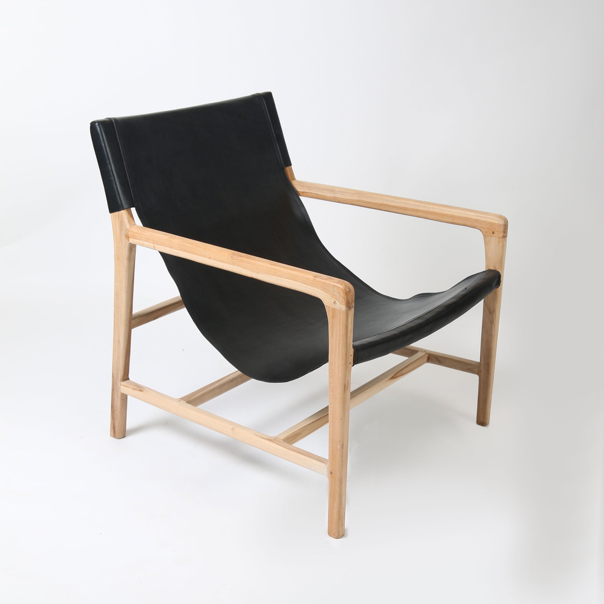 Hand Dyed Leather Slingback Chair with Teak Frame