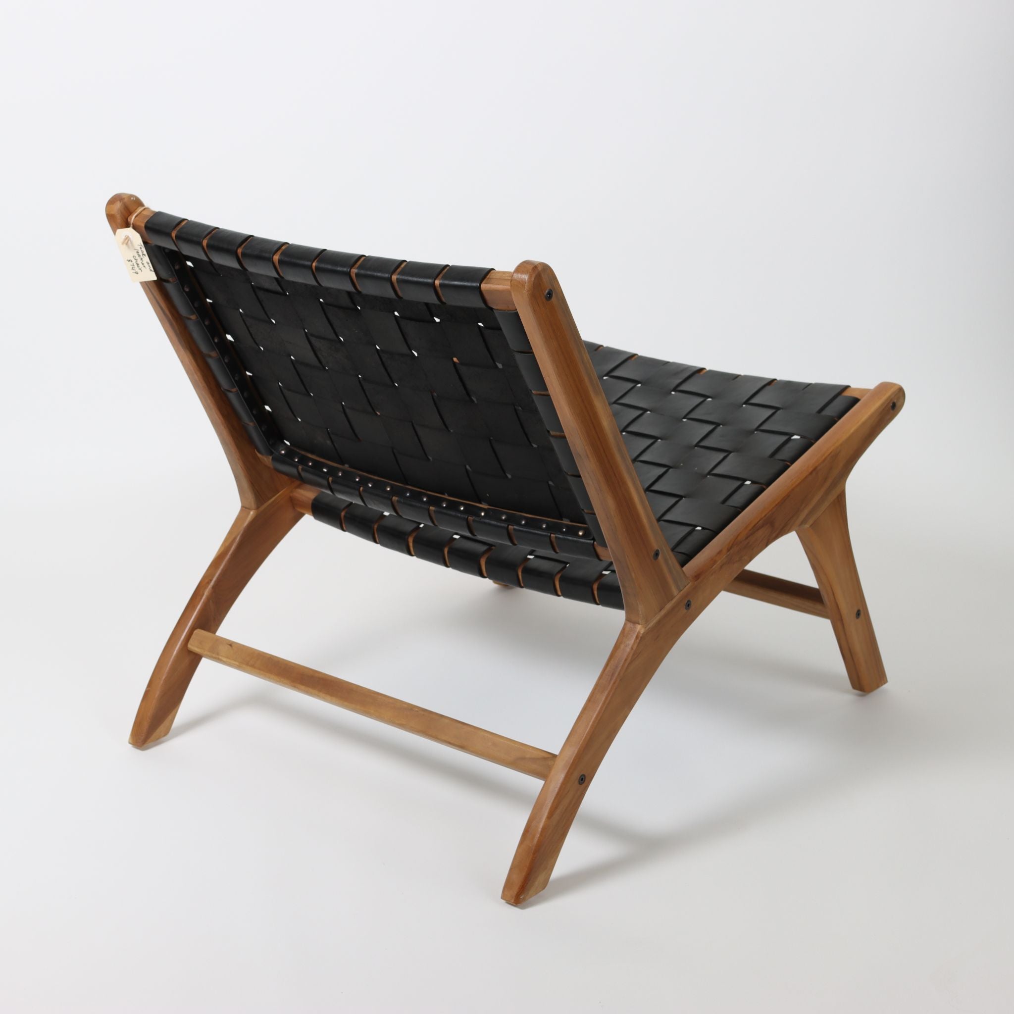 Hand Dyed Leather Woven Chair with Teak Framing