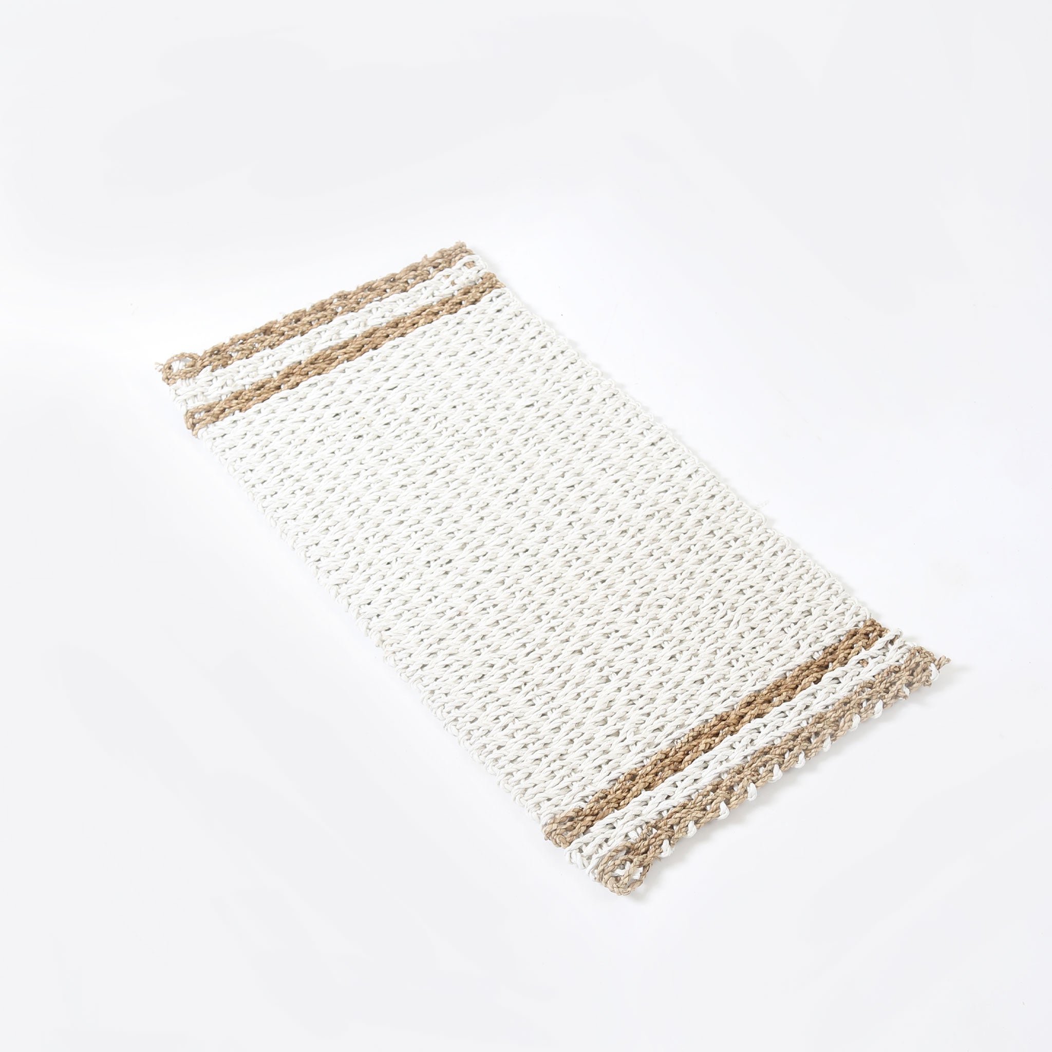 Hand Woven Doormat with Natural and White Stripes