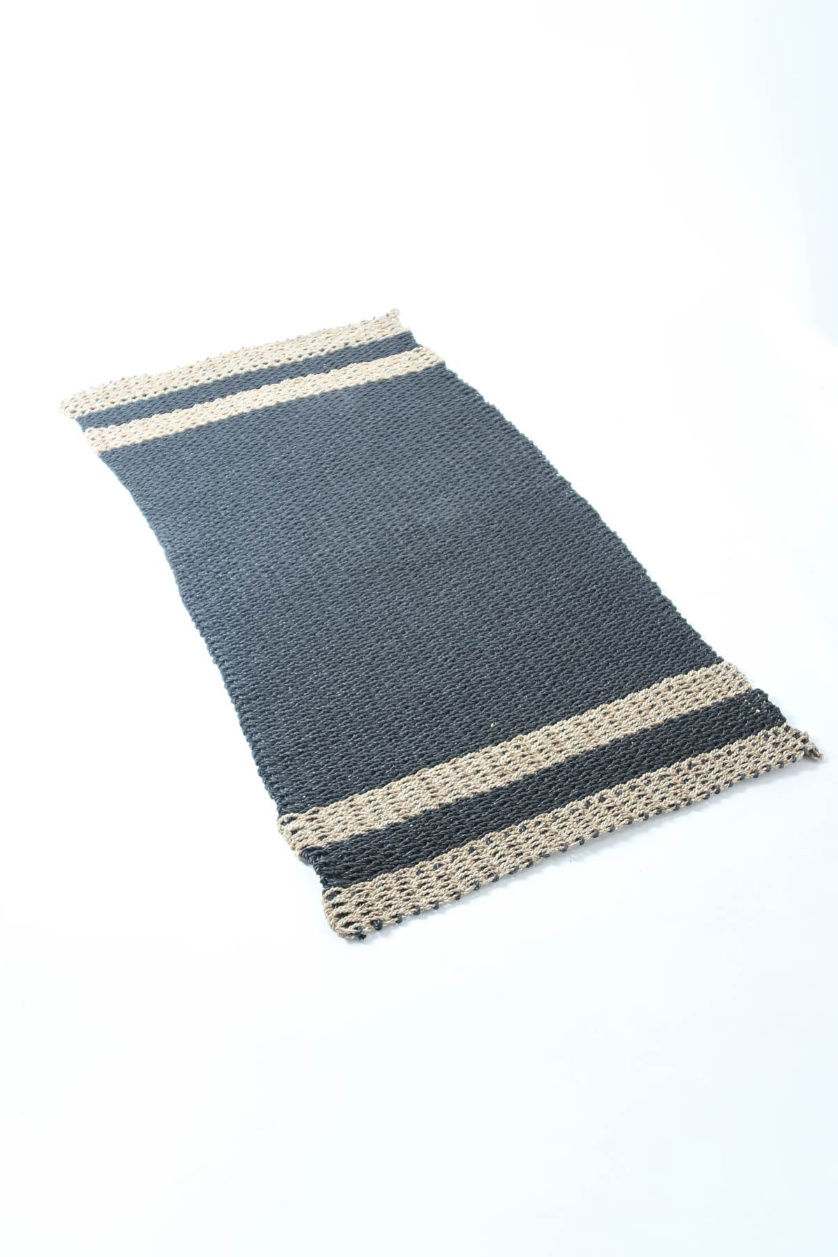 Hand Woven Recycled Plastic and Seagrass Striped Floor Mat