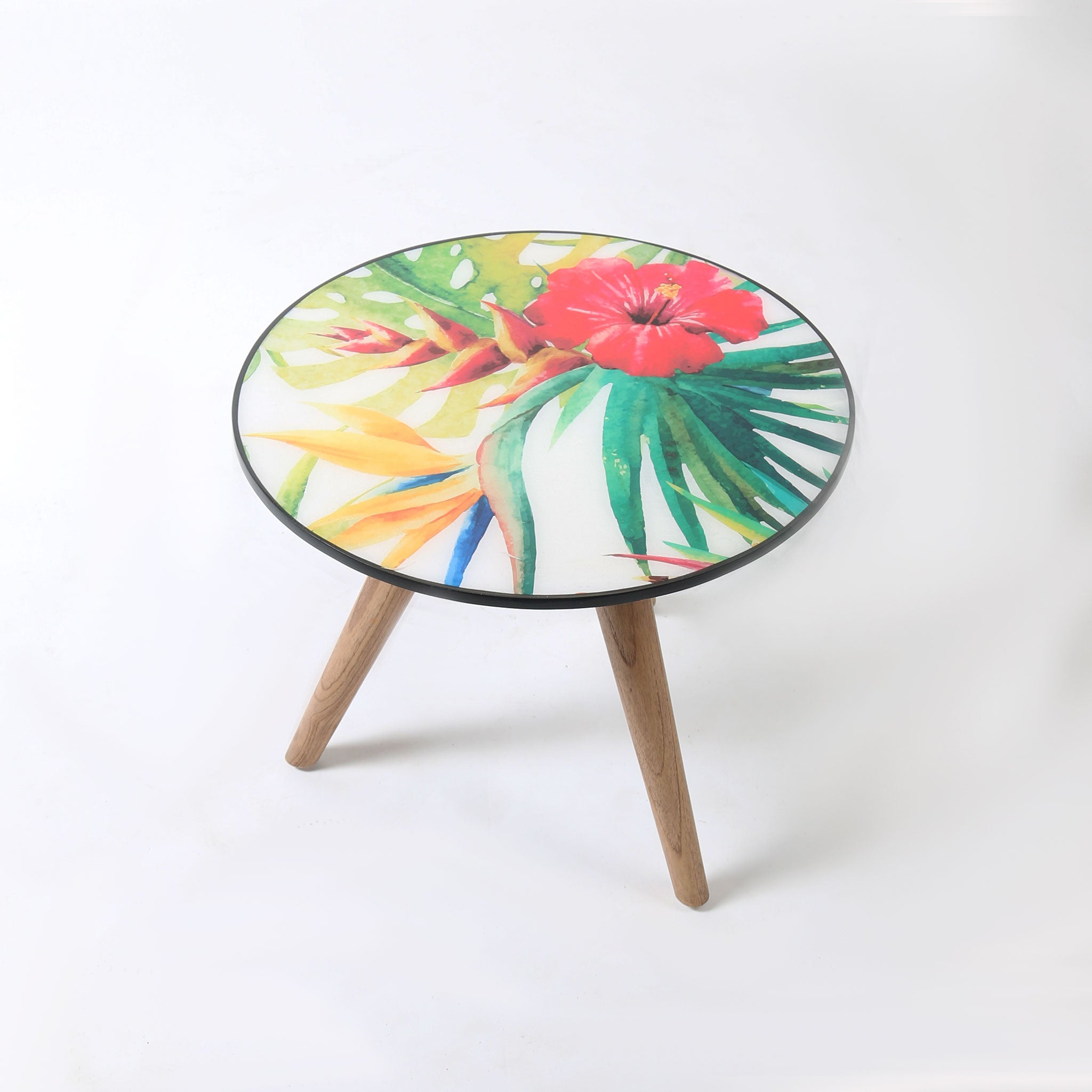 Hibiscus and Bird of Paradise Resin Coffee Table with Three Legs