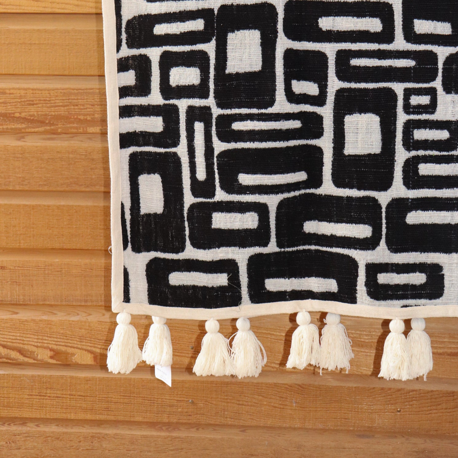 Cream & Black Orb Pattern Cotton Throw with Cream Fringing