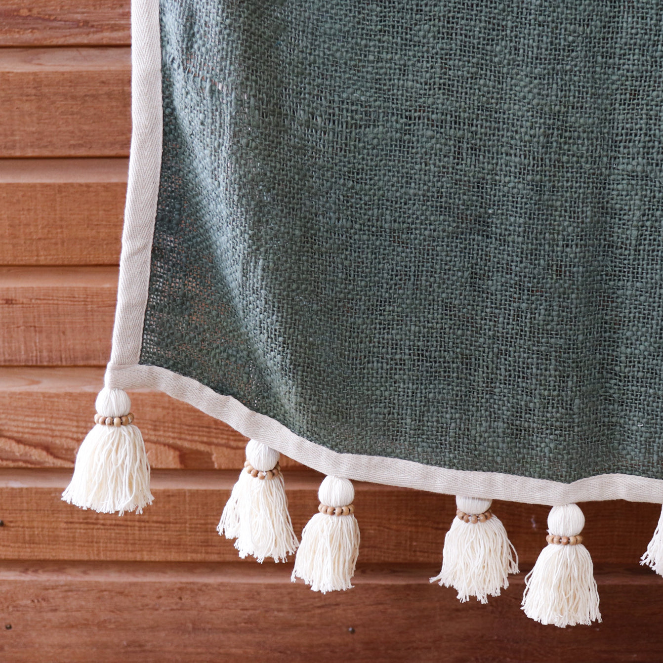 Moss Green Throw with Cream Lining and Tassels