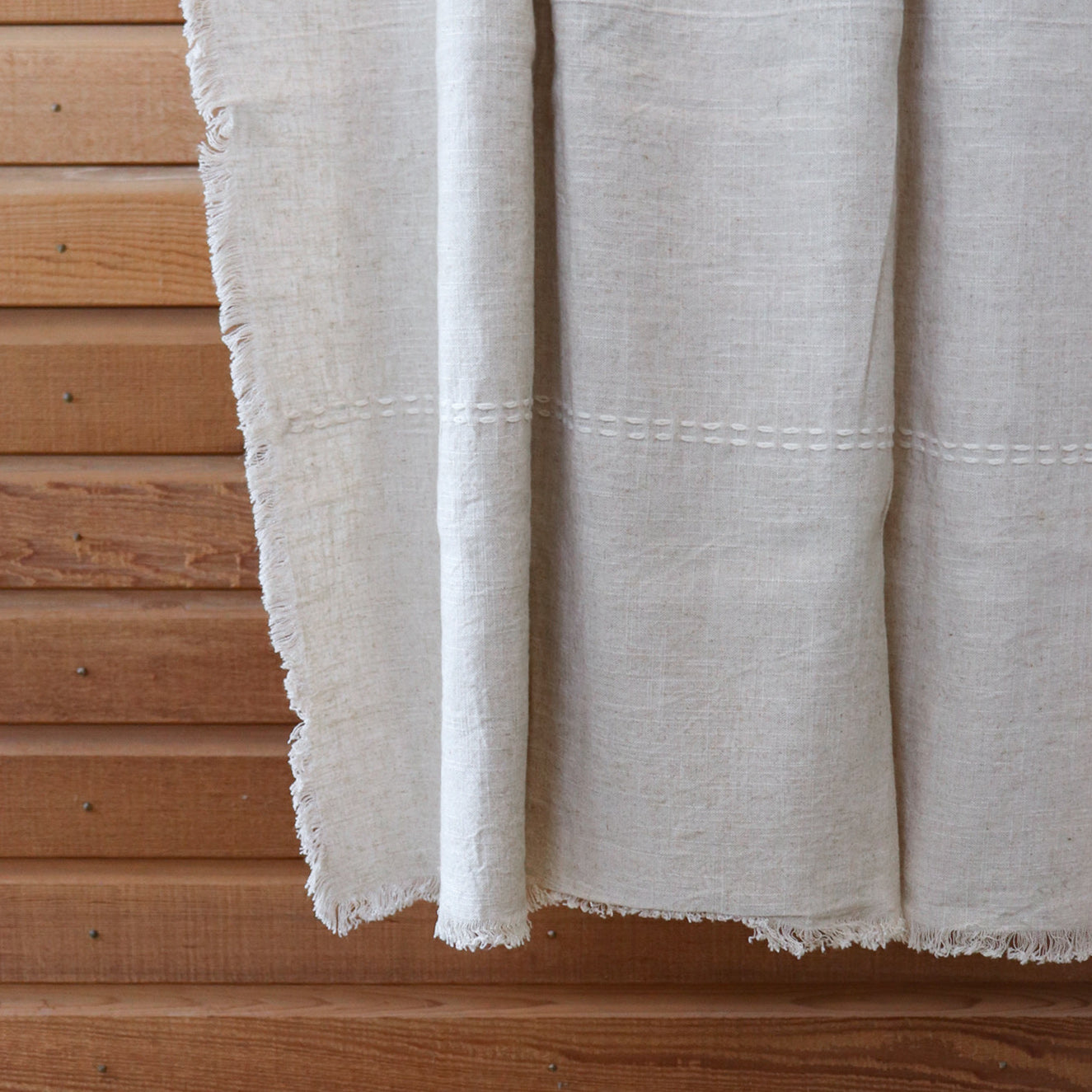 Natural Beige Throw with Cream Stitching