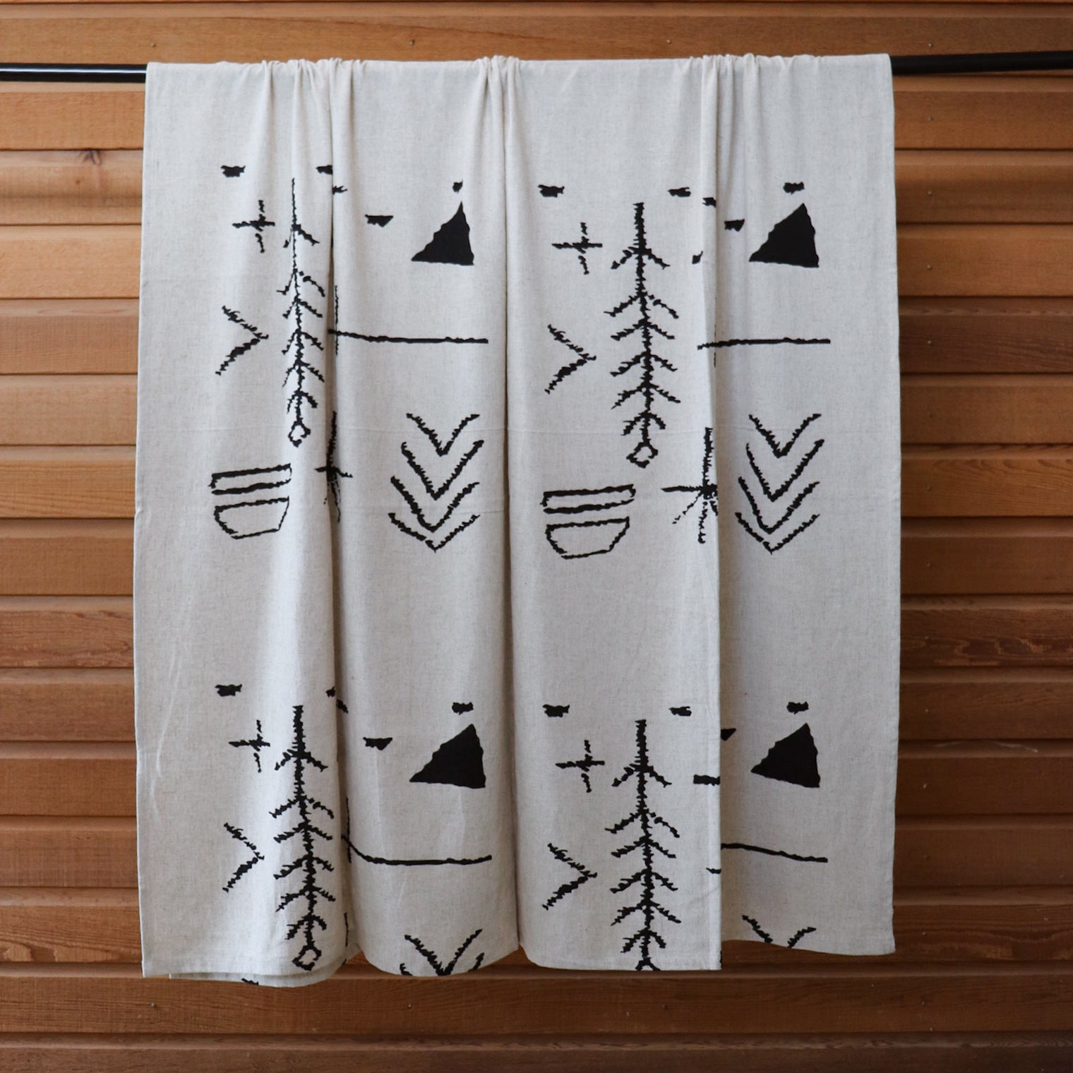 Beige & Black Patterned Linen Throw