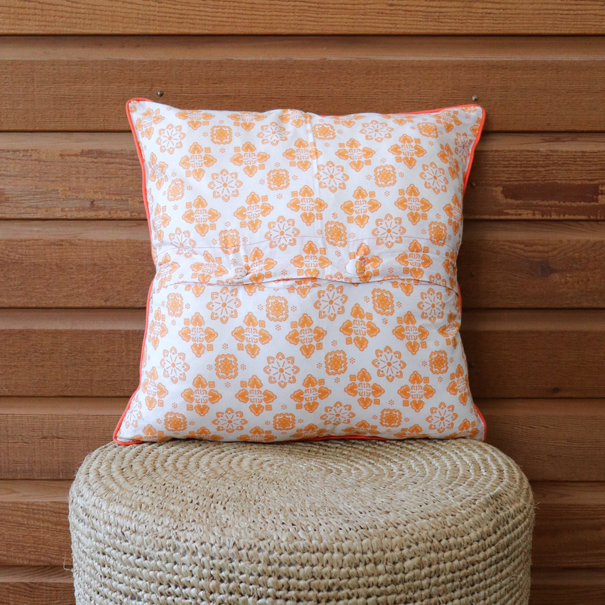 Orange & White Patterned Cotton Cushion Cover
