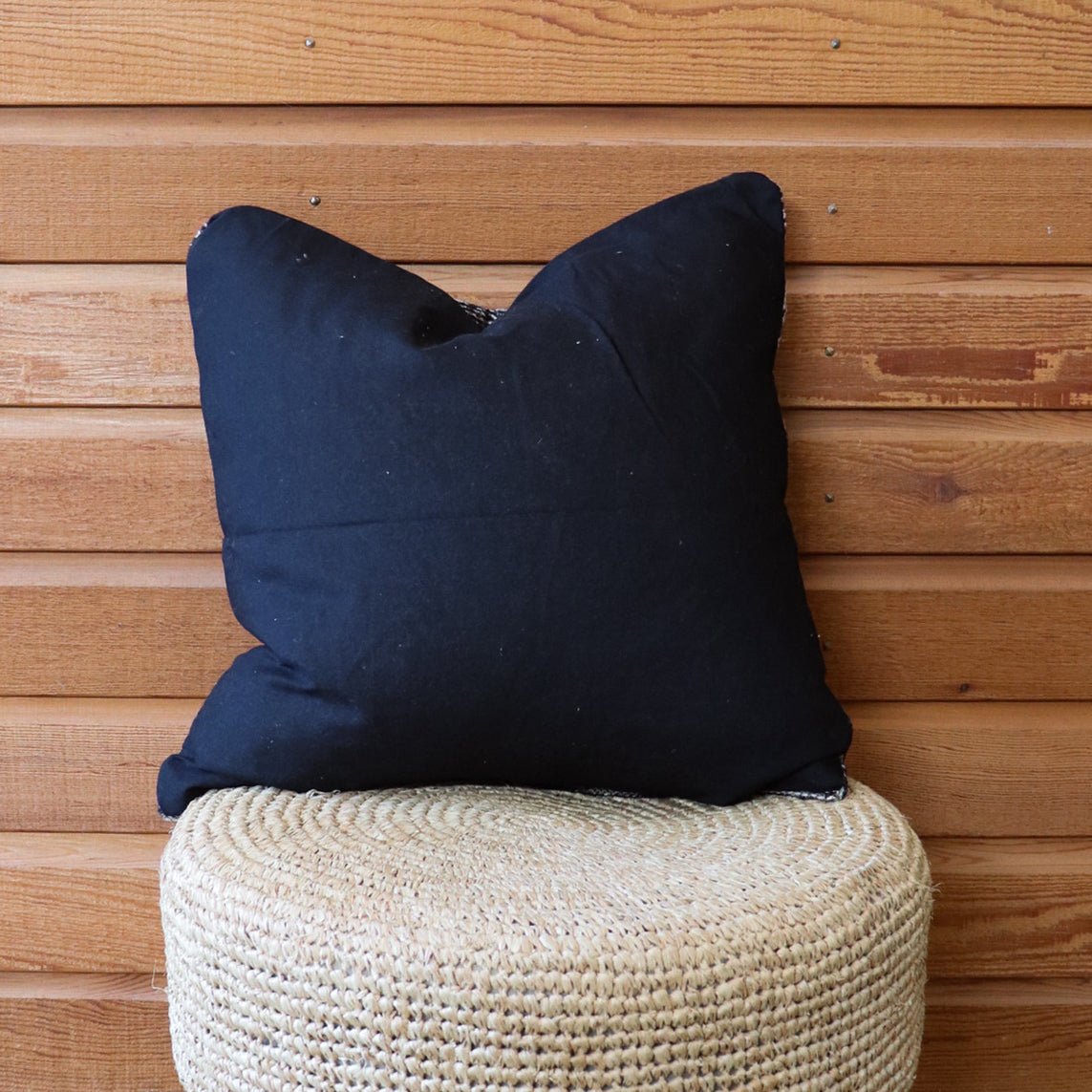 Natural & Black Patterned Cotton Cushion Cover