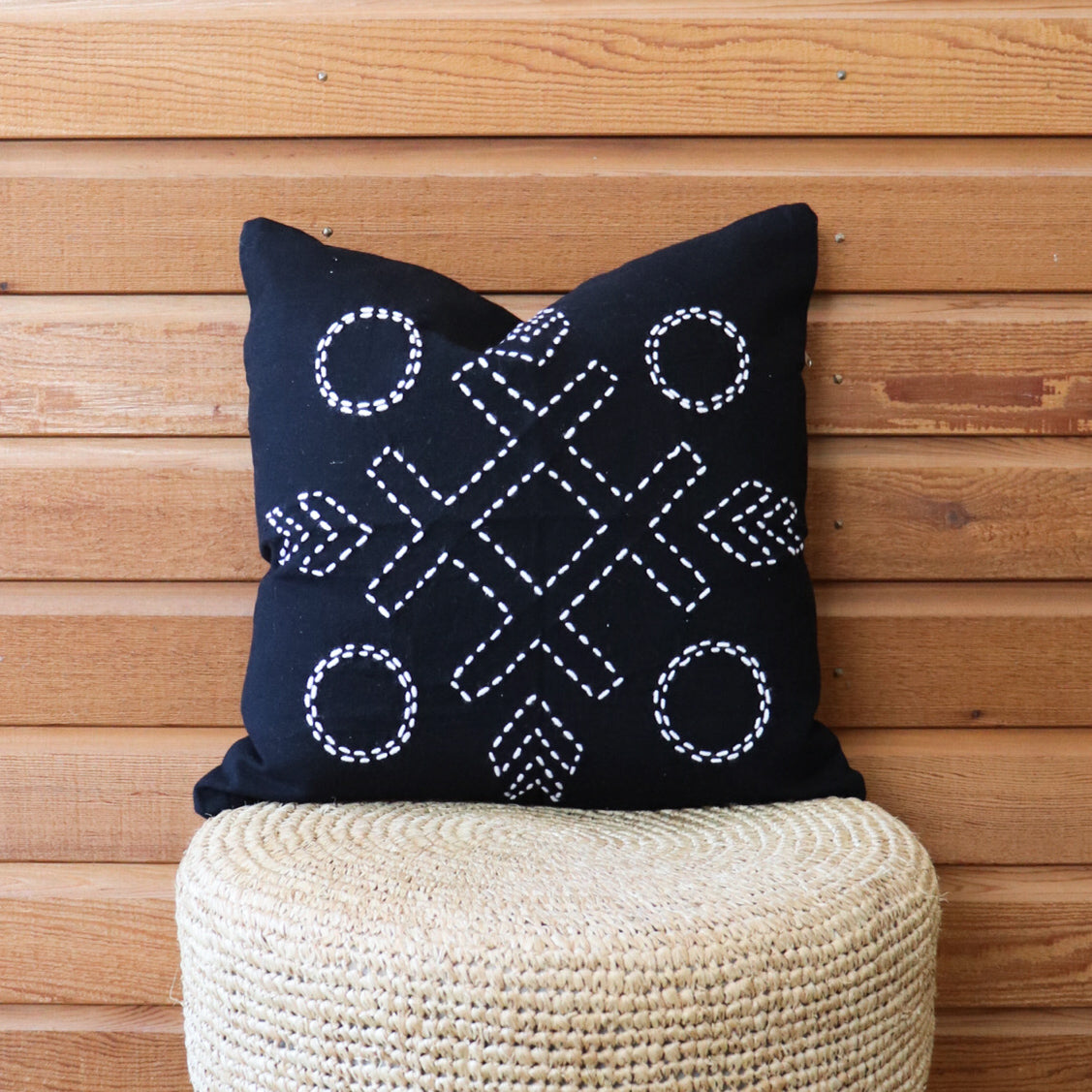 Black & White Stitch Pattern Cotton Cushion Cover