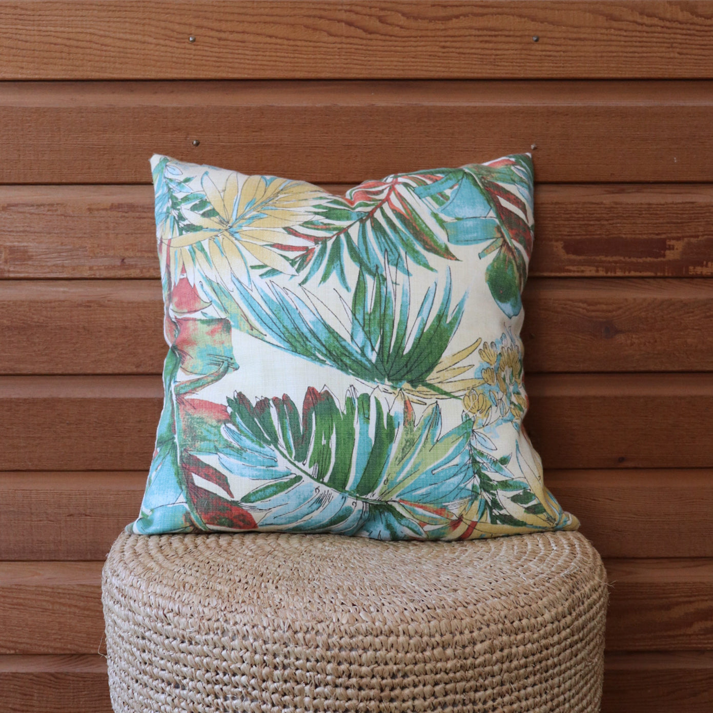 Tropical Colourful Palm and Cream Cotton Cushion Cover