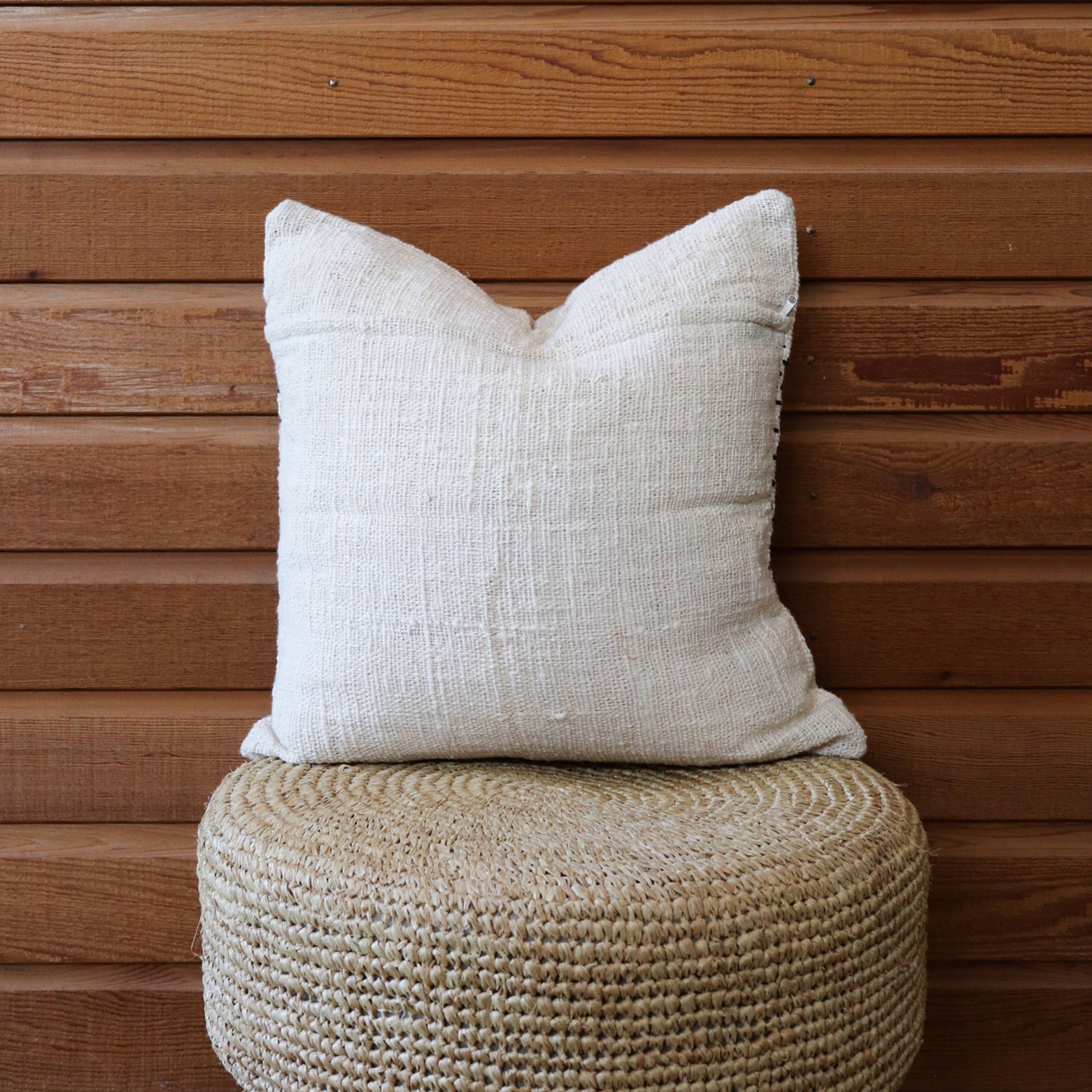 Cream and Black Stitching Cotton Cushion Cover
