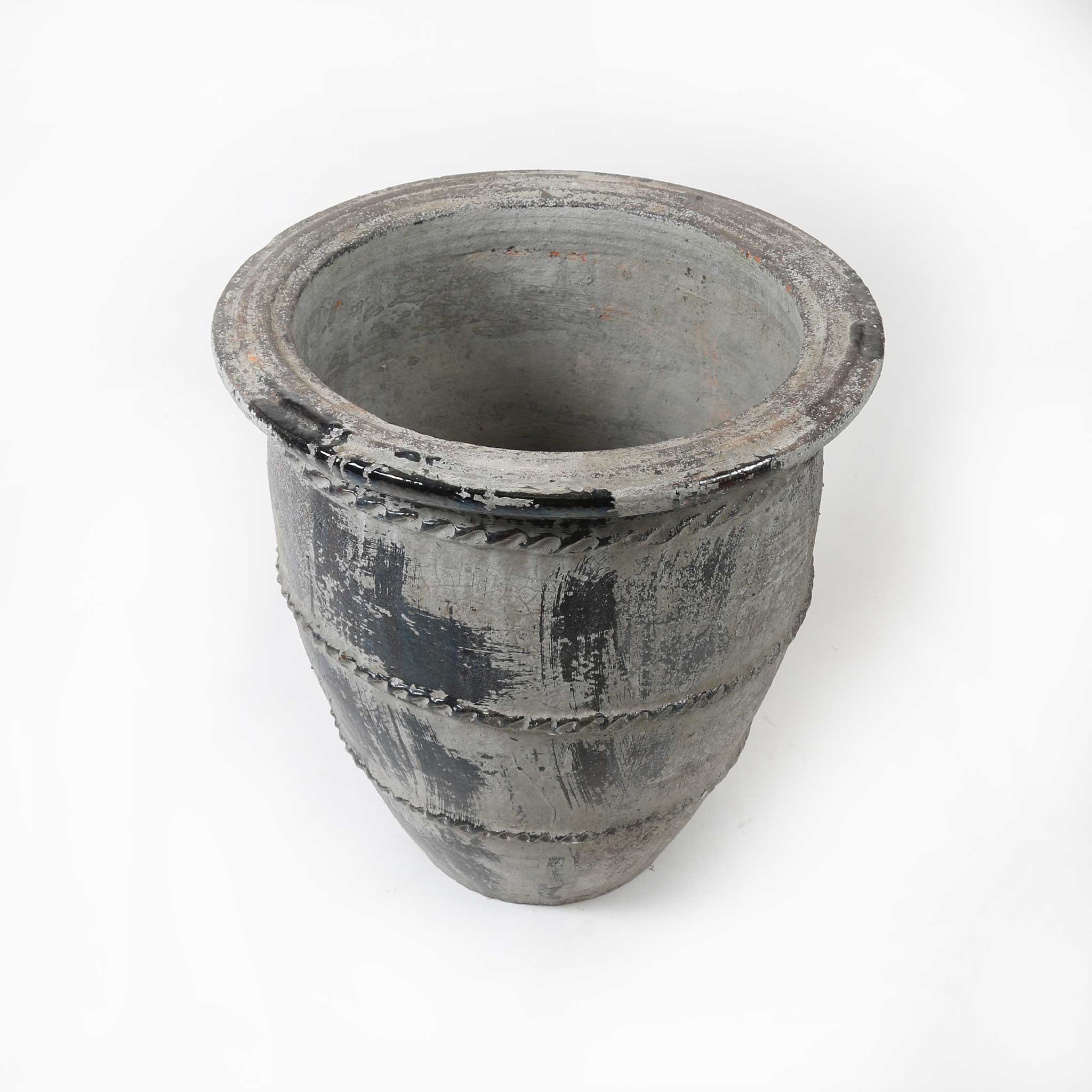 Large Clay Pot with Plait Pattern around Perimeter