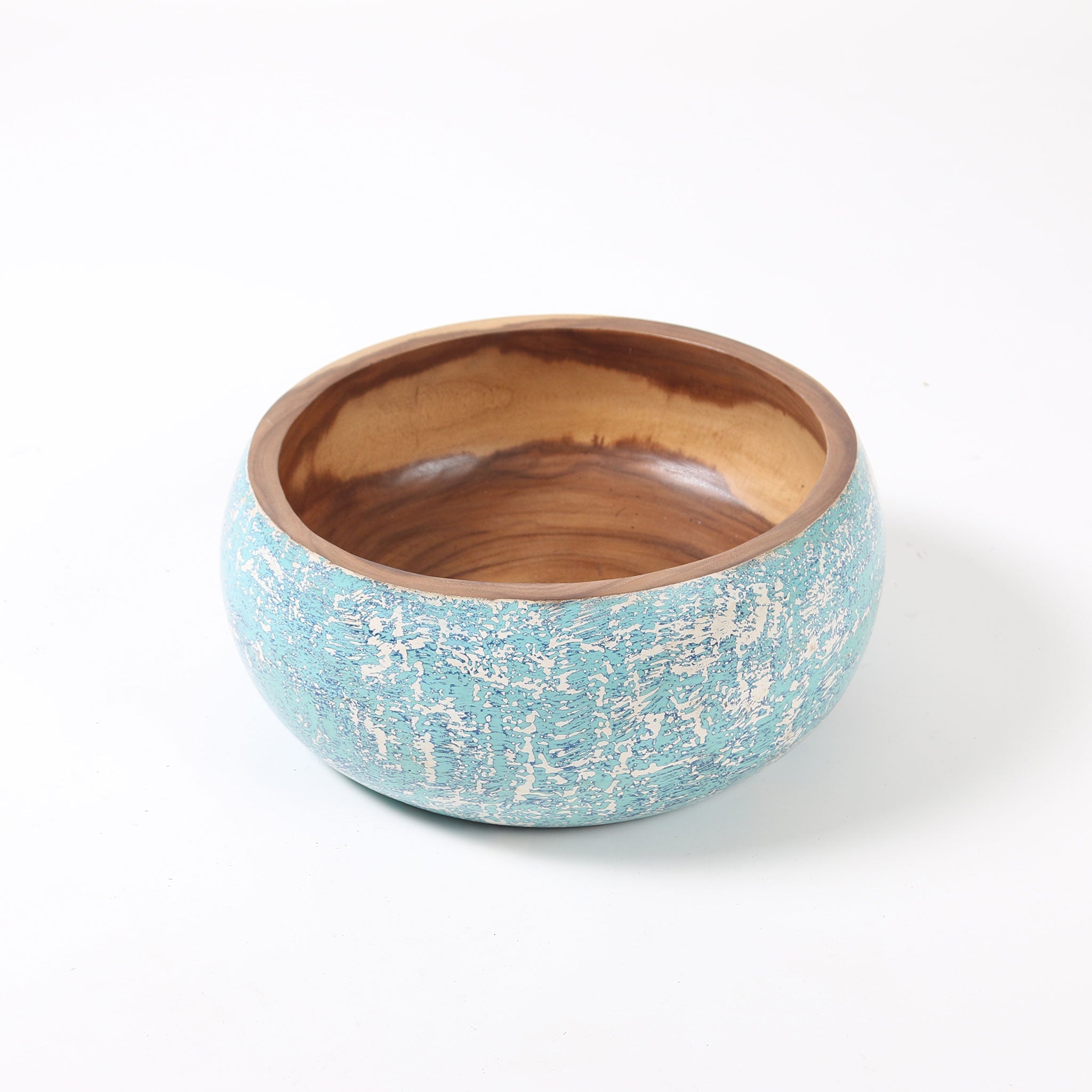Light Blue and White Fleck Natural Wooden Bowl
