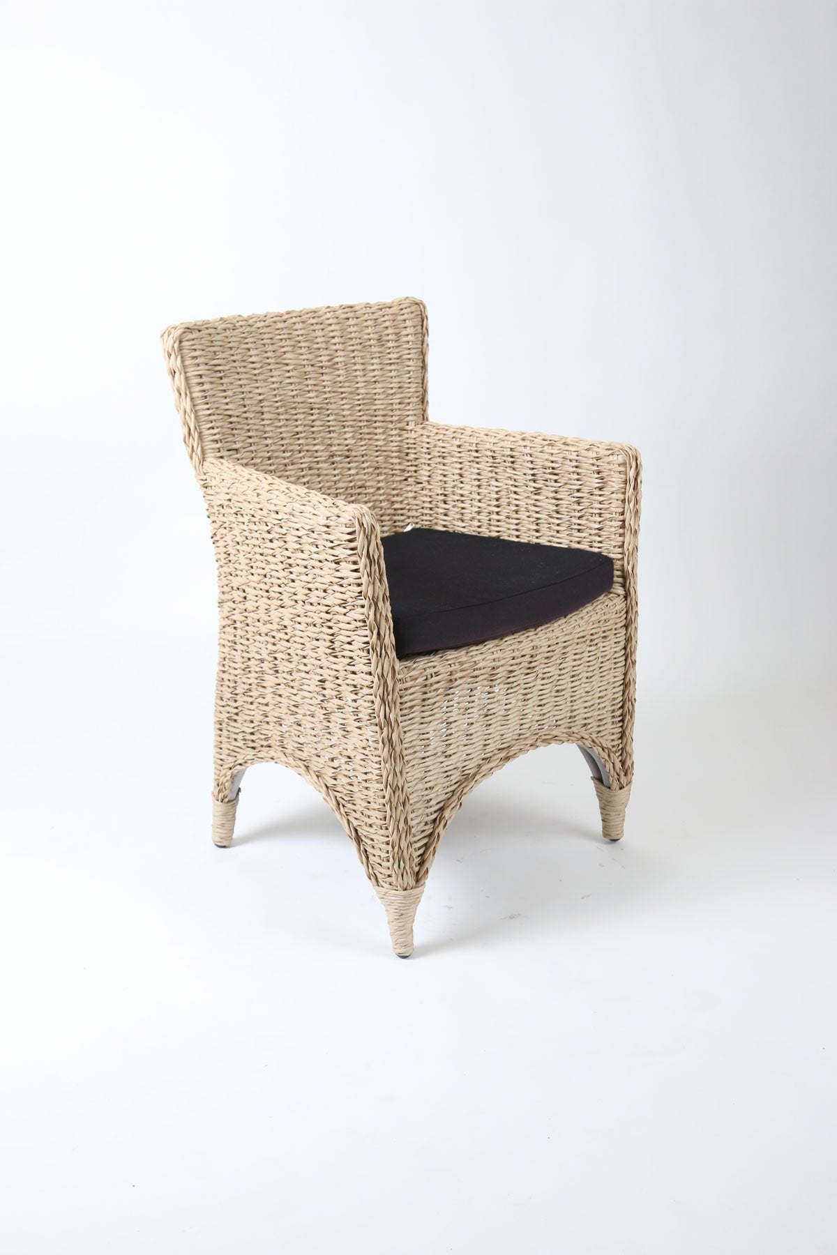 Light Honey Twisted Wicker Chair with Black Cushion