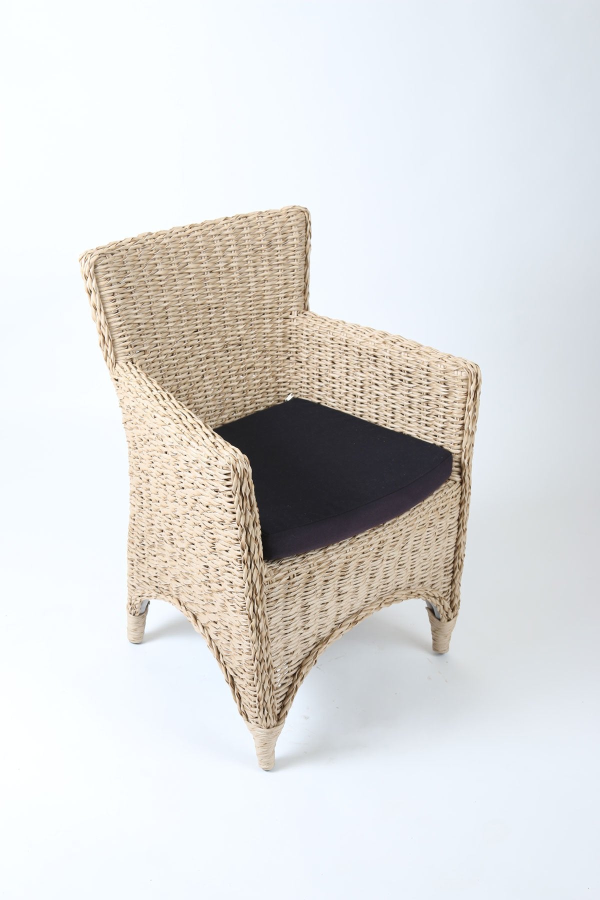 Light Honey Twisted Wicker Chair with Black Cushion