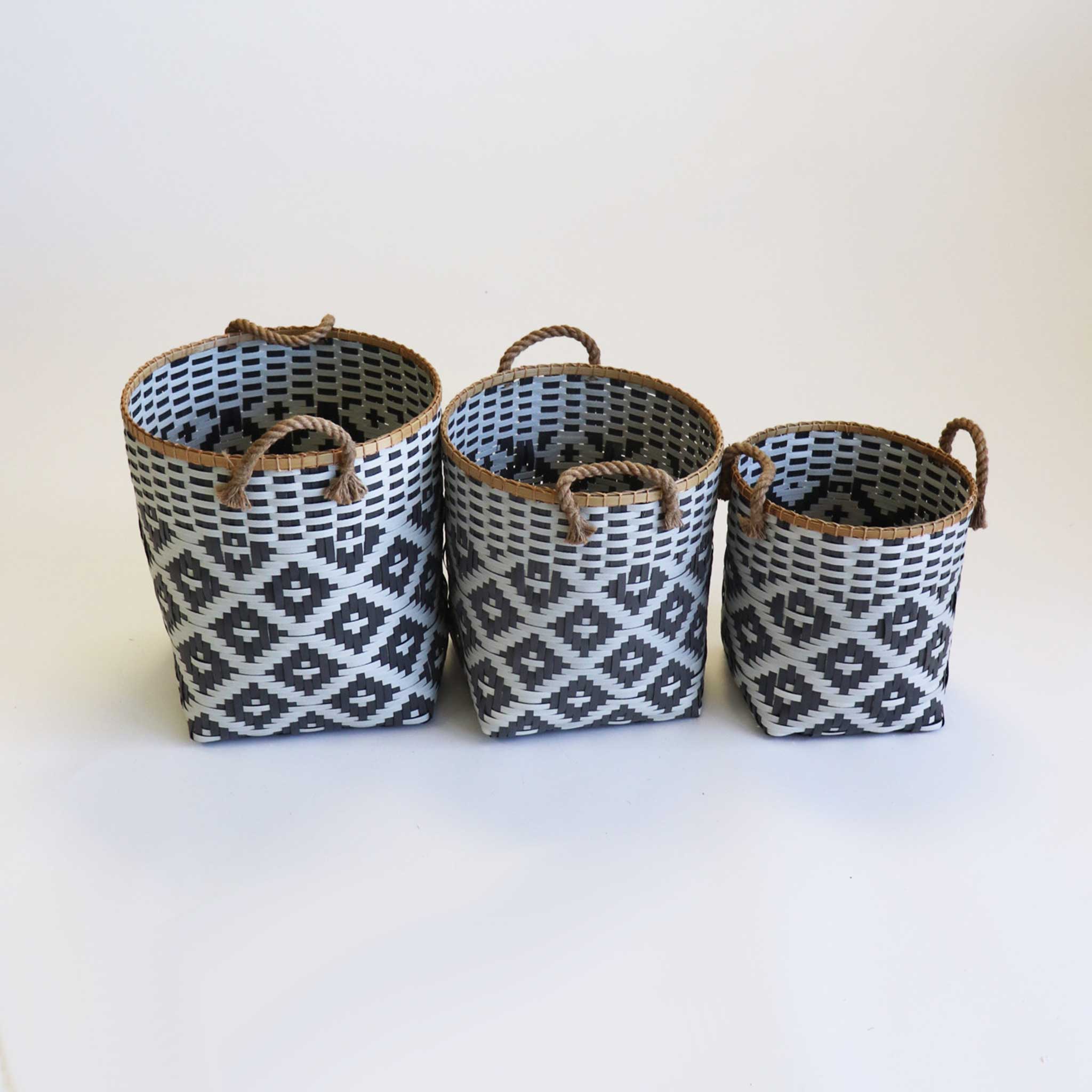 Light and Dark Grey Repurposed Plastic Rope Baskets