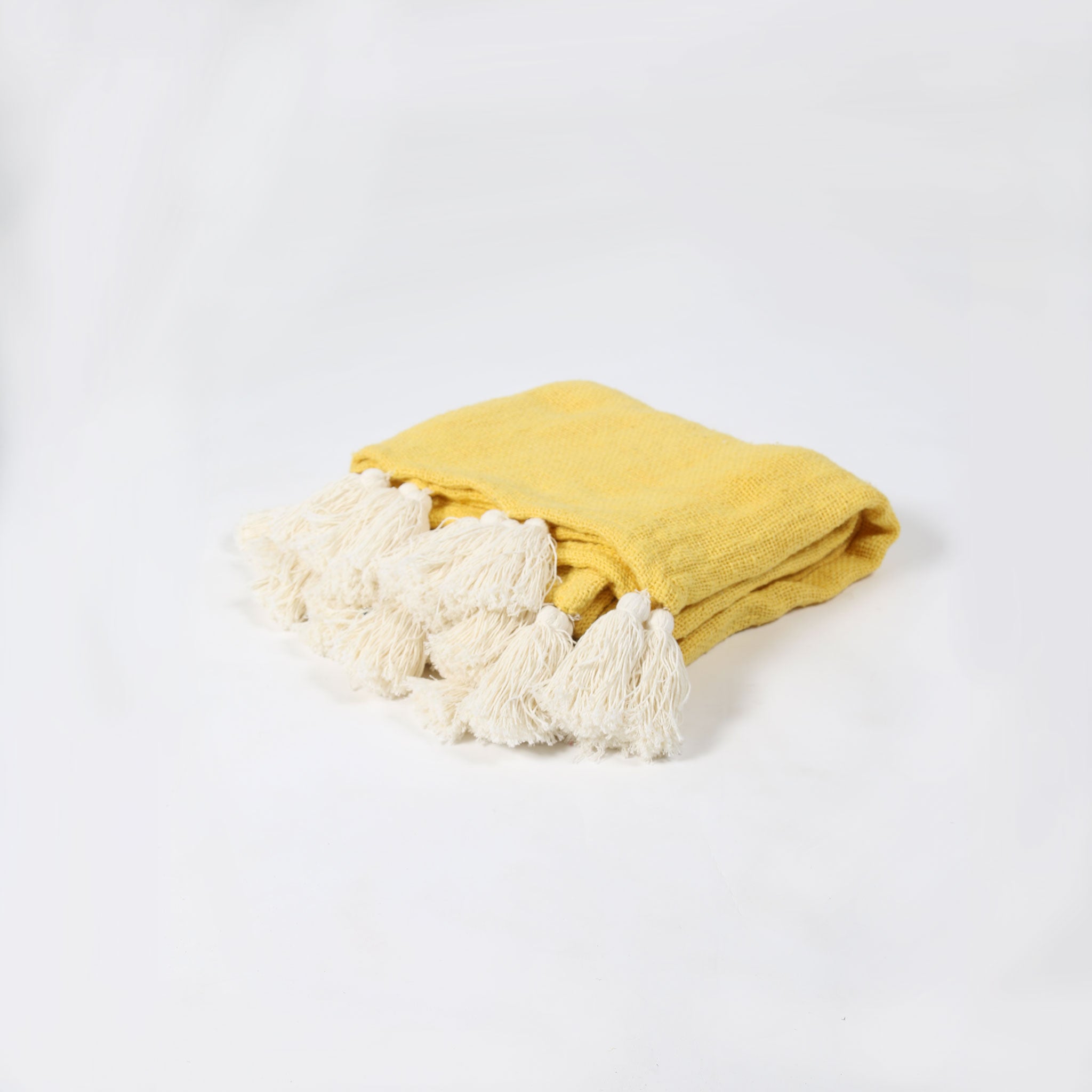 Mustard Cotton Textured Throw with Cream Tassels