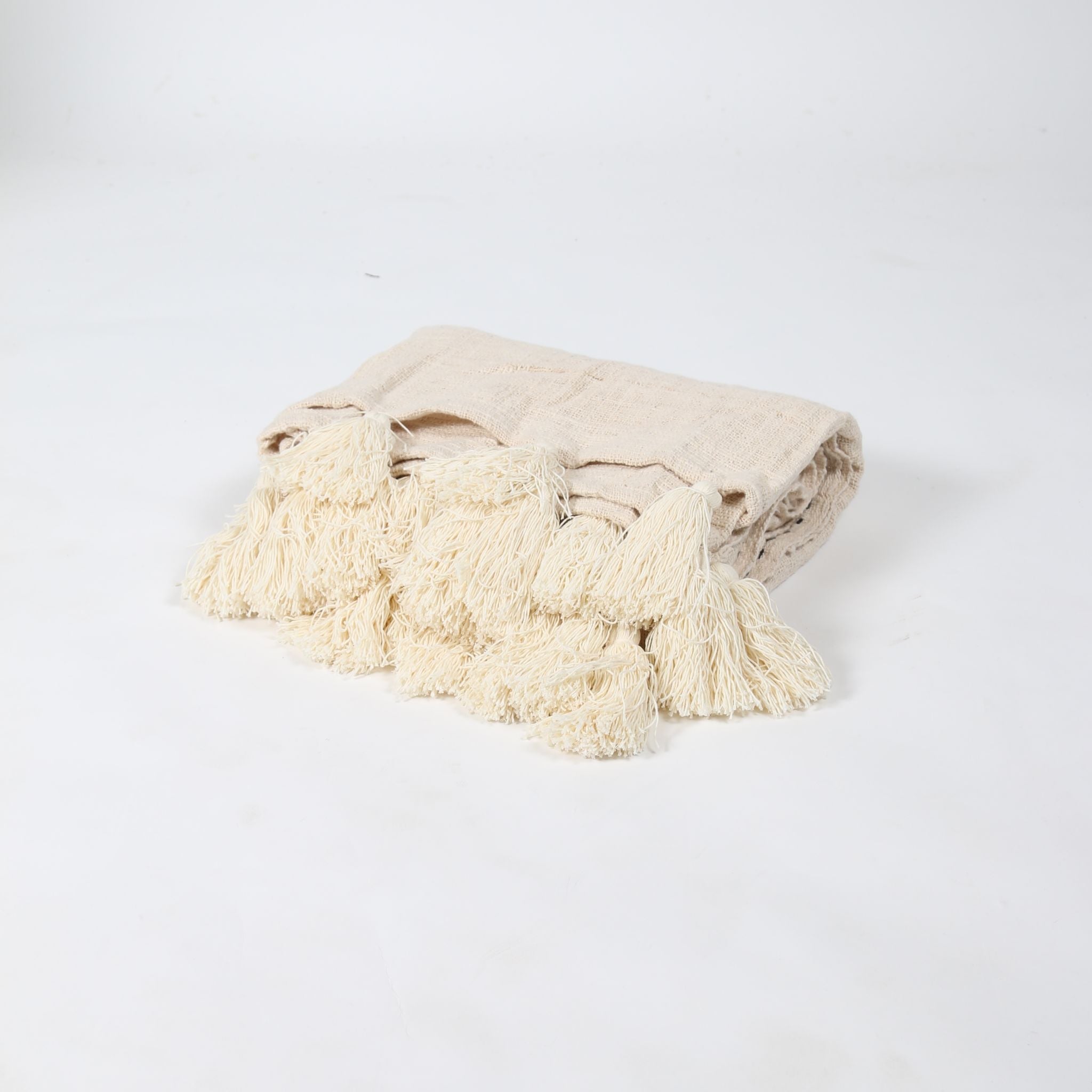 Natural Cotton Throw with Cream Tassels