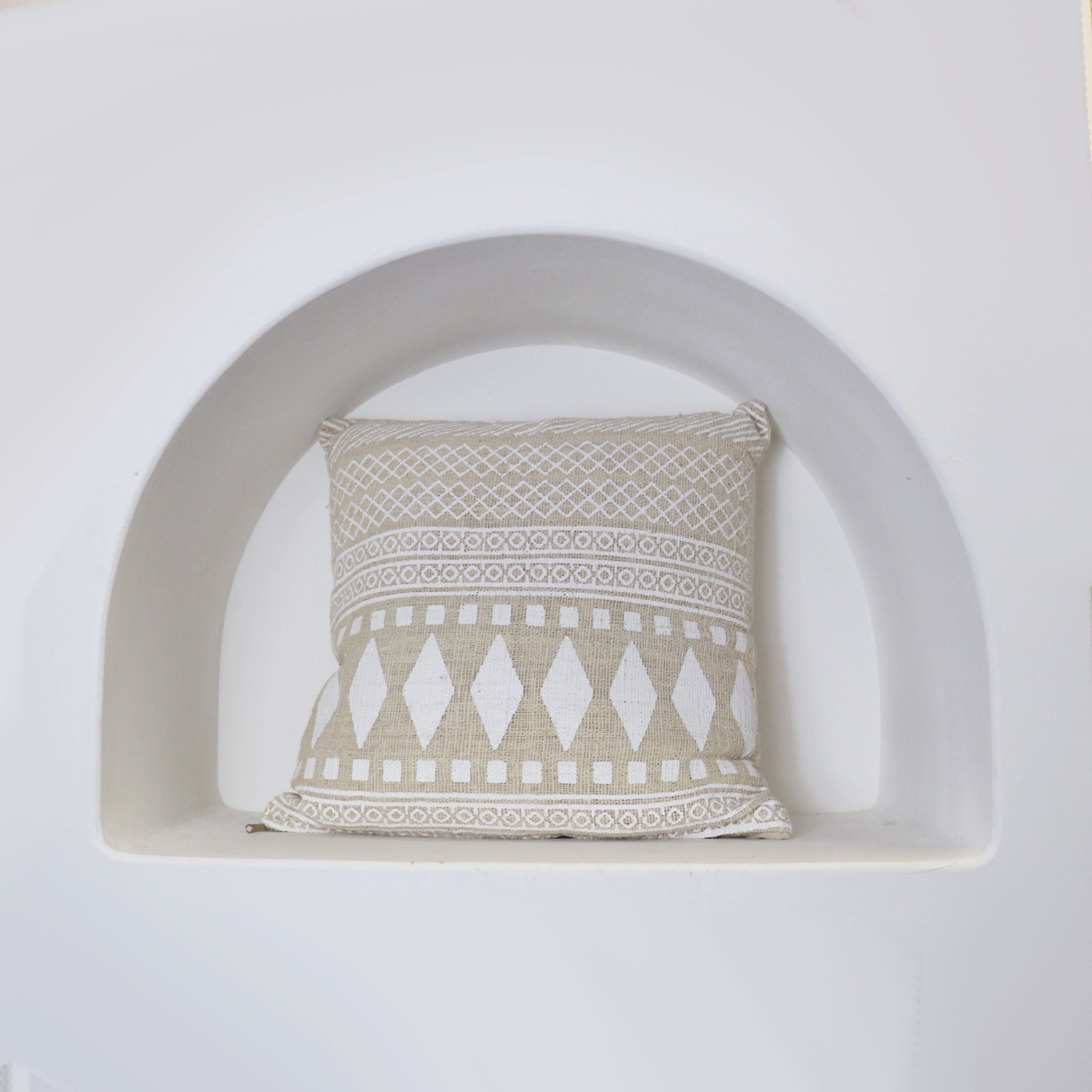 Natural Cotton Cushion Cover with White Pattern
