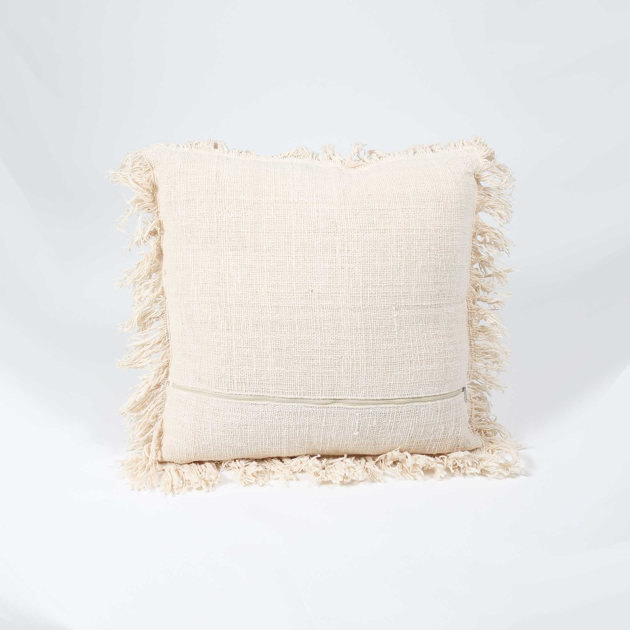 Natural Patterned Cotton Cushion Cover with Fringing