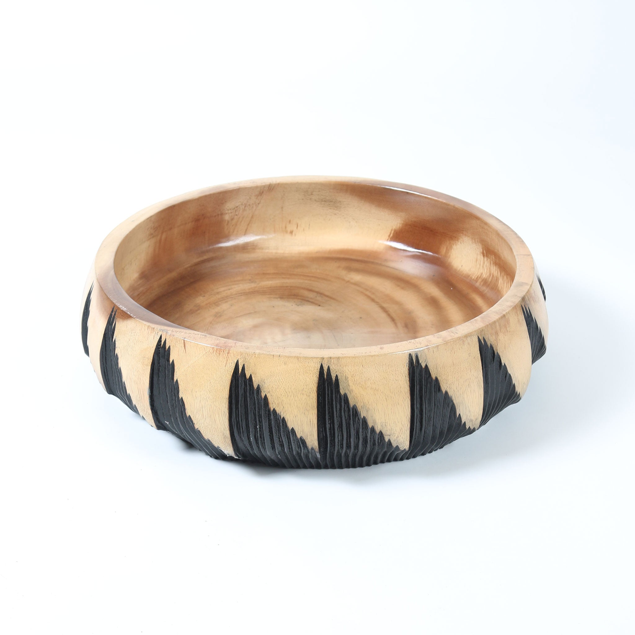 Natural and Black Carved Wooden Feature Bowl