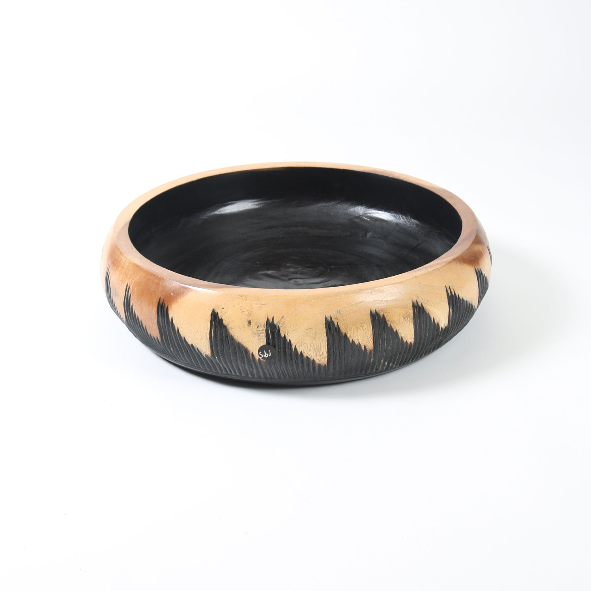 Natural and Black Carved Wooden Feature Bowl
