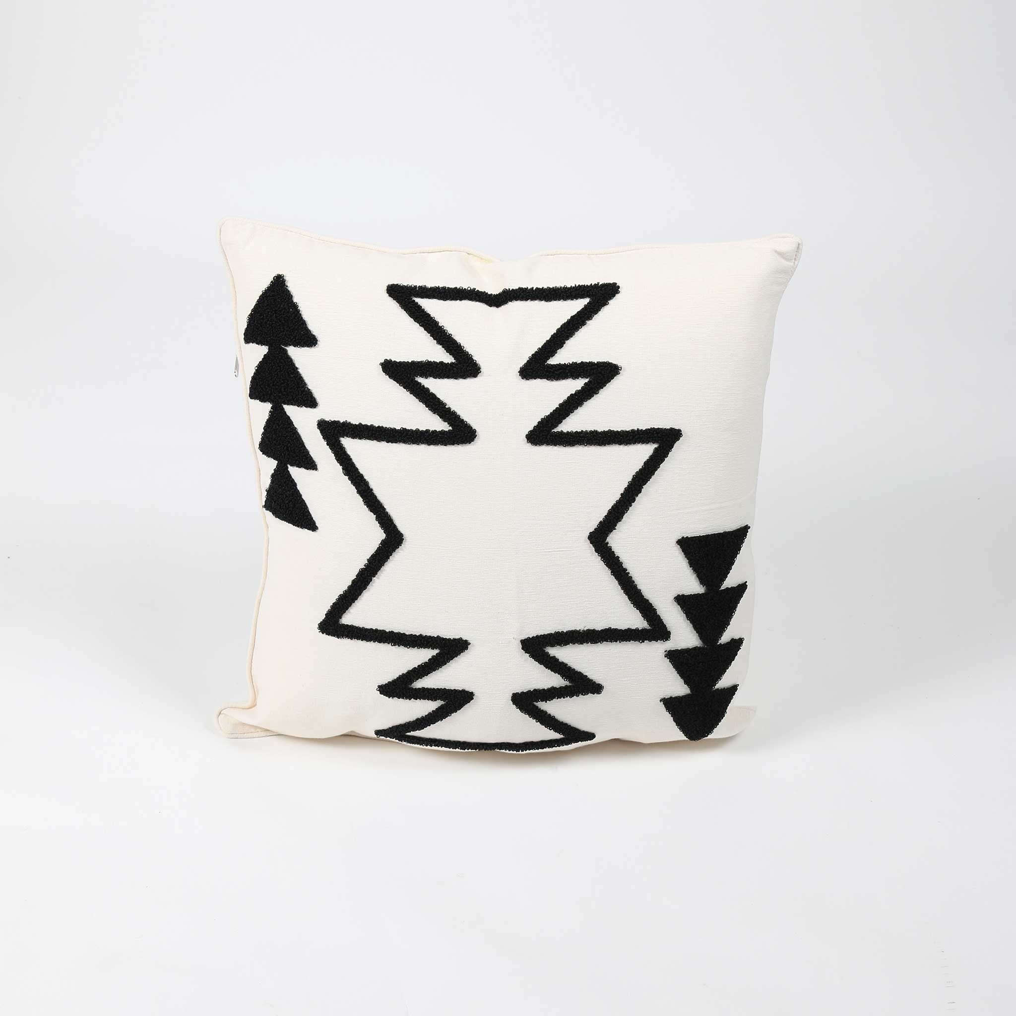 Natural and Black Patterned Cotton Cushion Cover