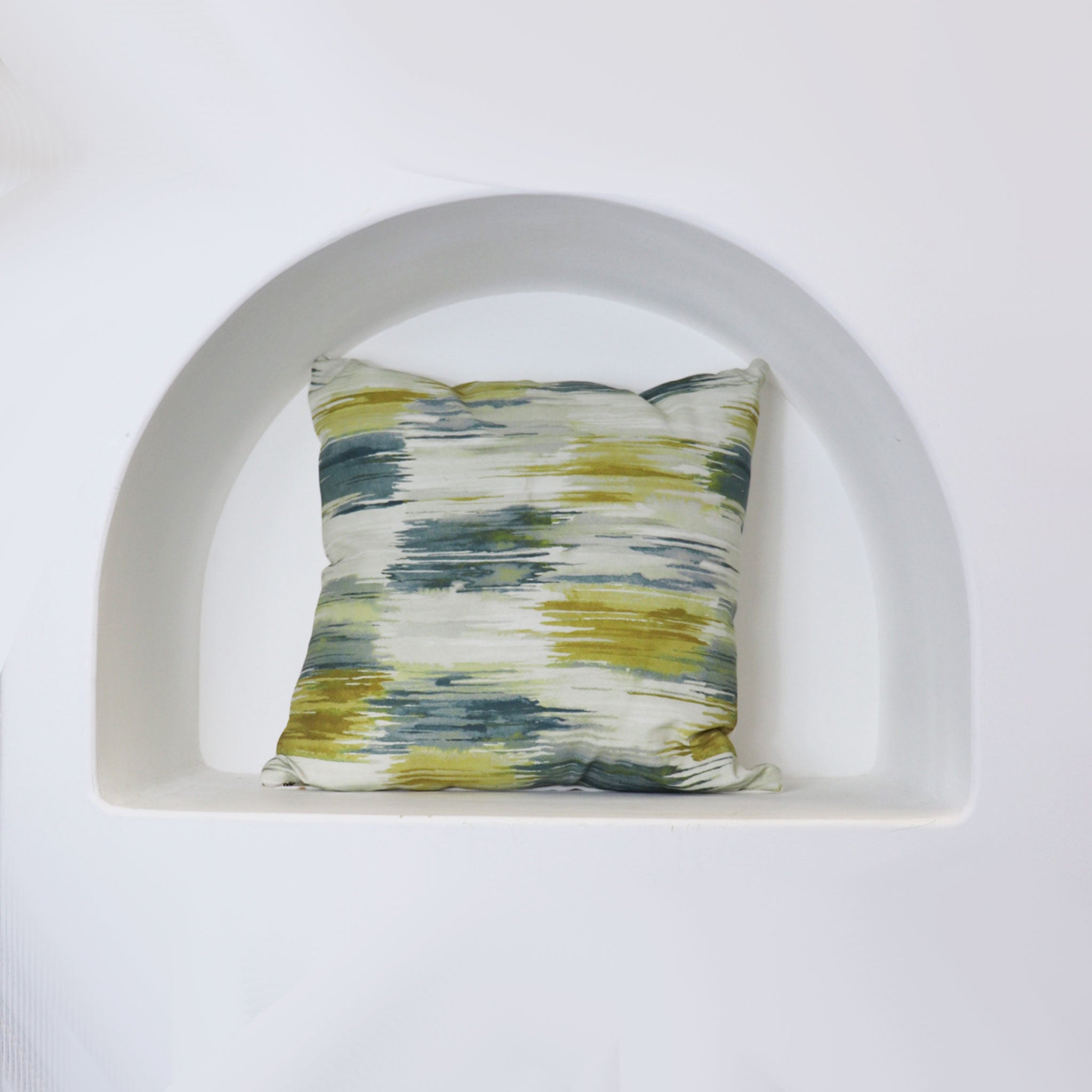 Natural Cotton Cushion Cover With Yellow And Blue Tones