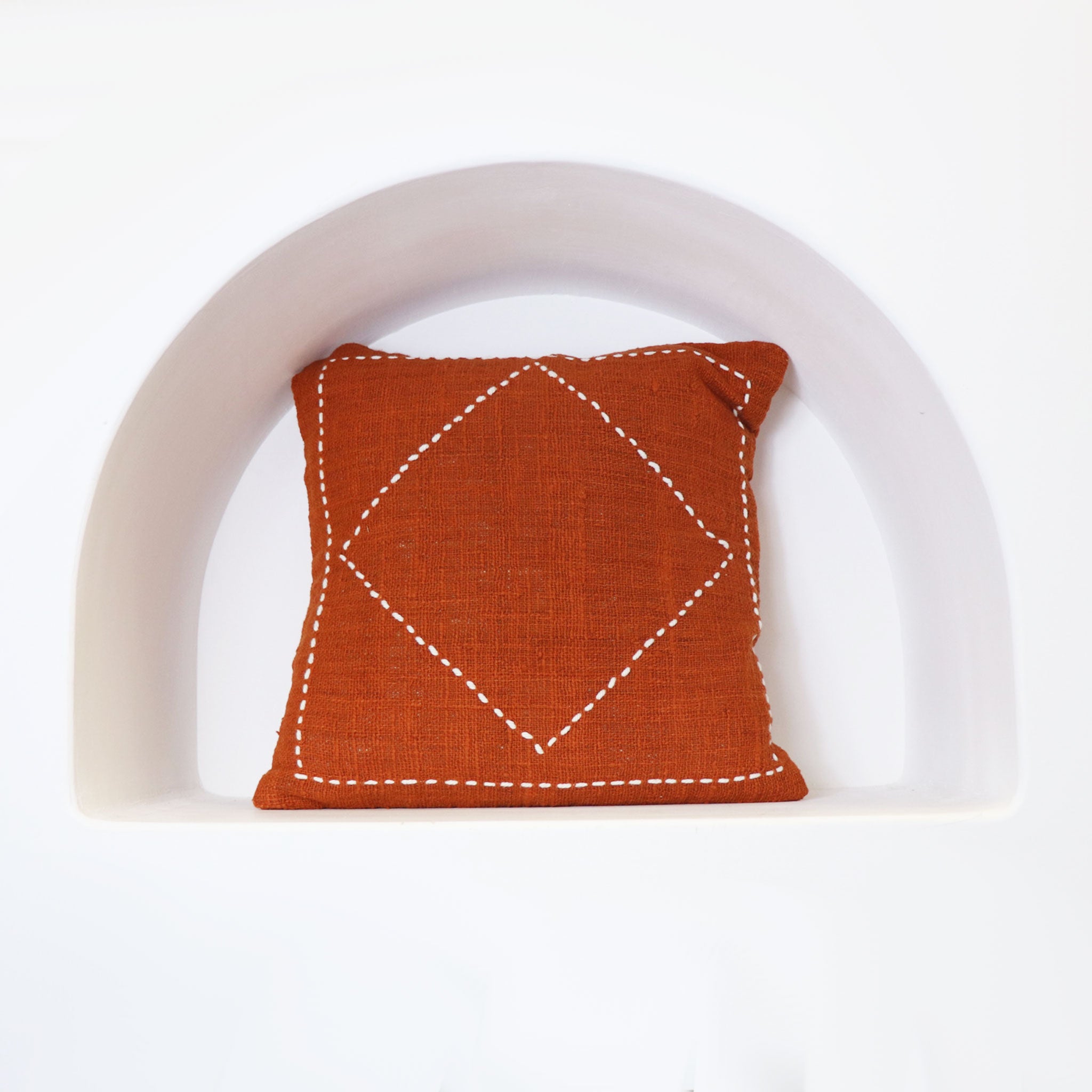 Rusty Orange Cotton Cushion Cover with White Stitching